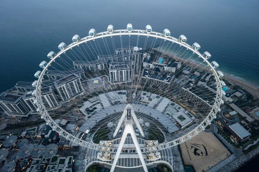 Aerial view of Ain Dubai observation wheel on Bluewaters Island, Dubai