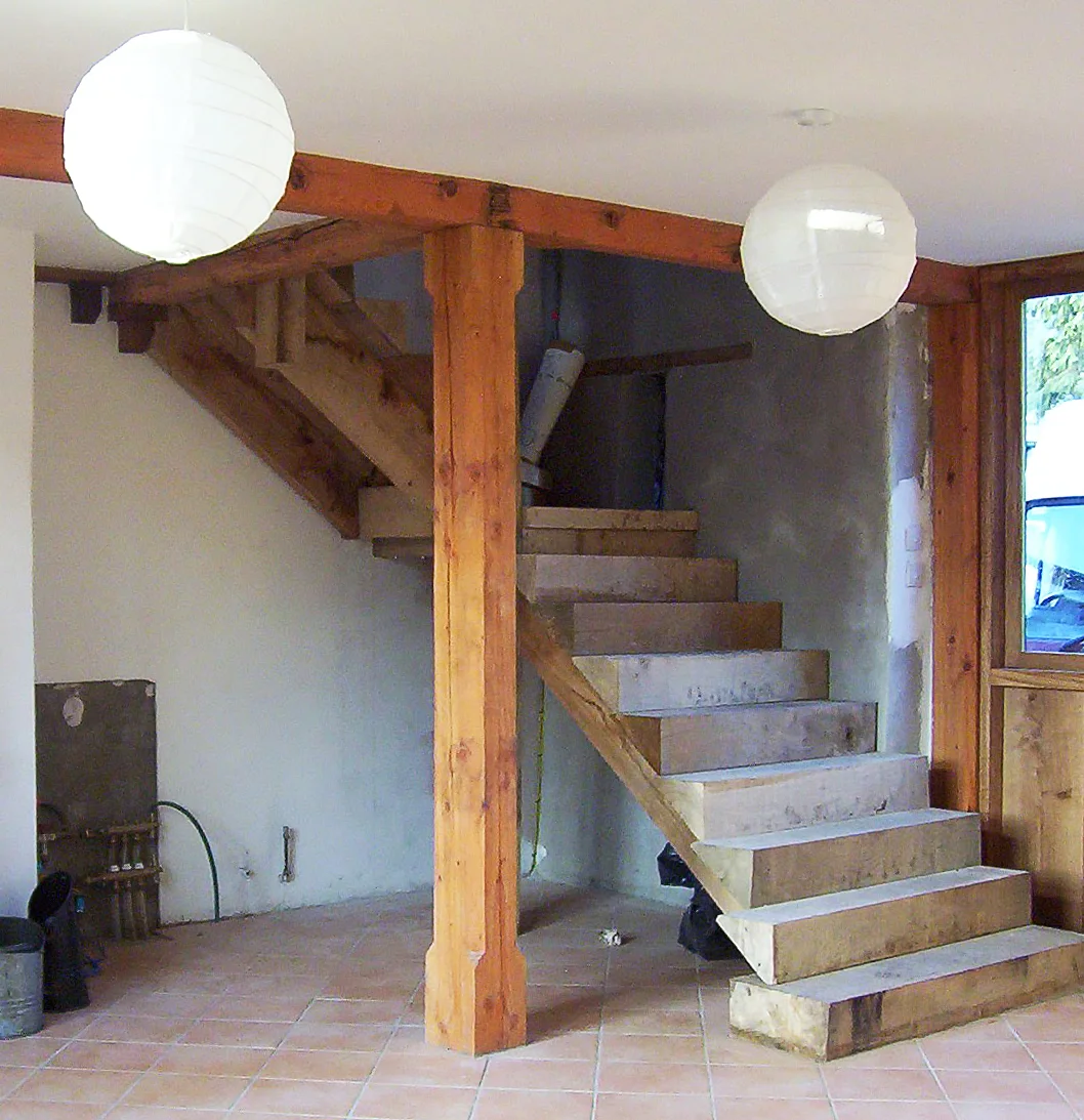 Solid tread staircase under construction for a barn conversion