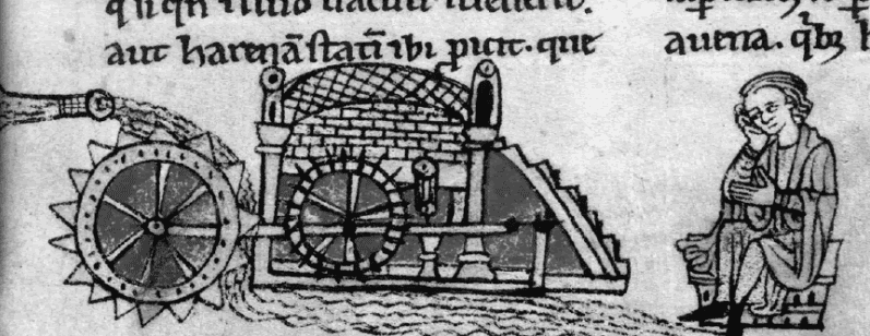 medieval drawing of a fulling mill