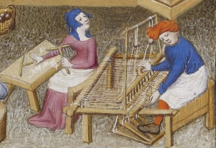 medieval illustration of carding and weaving