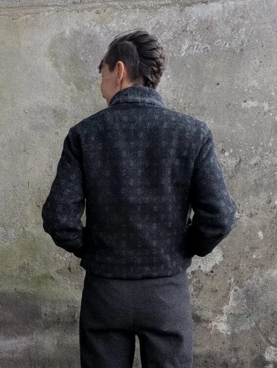 Elvet Jacket black British wool graphic welsh blanket pattern