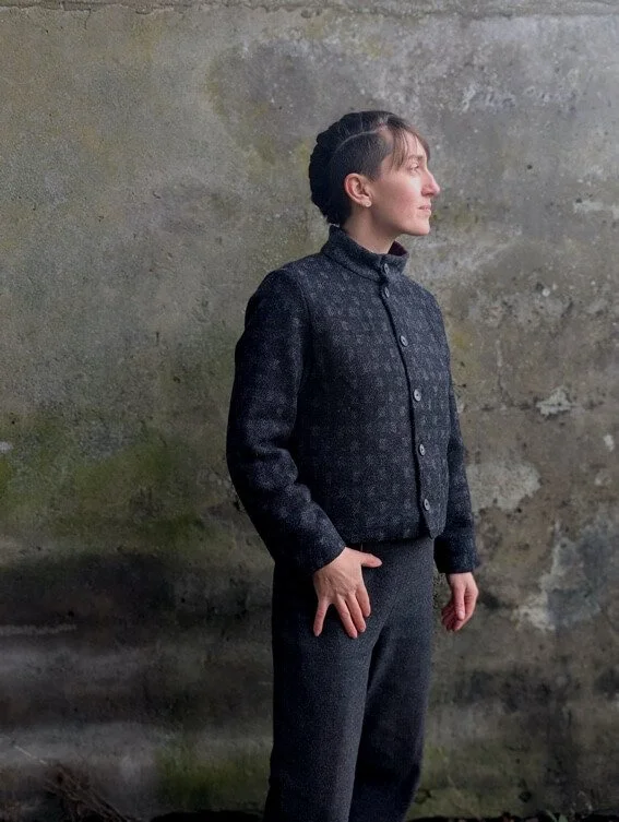 Elvet short bomber Jacket black British wool made in Wales horn buttons