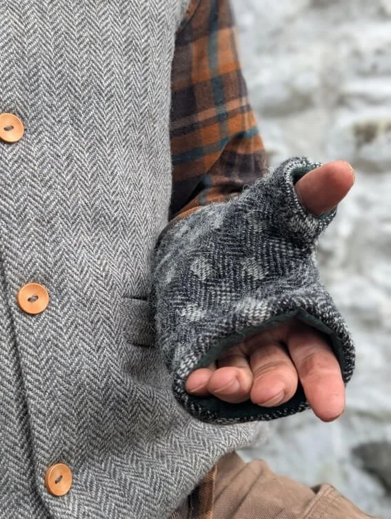 Elvet British wool fingerless mittens with organic cotton mens