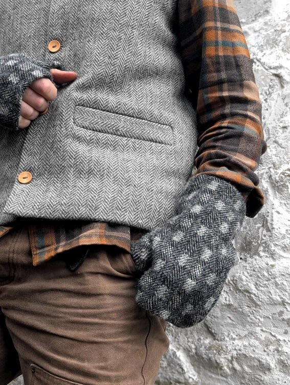 Elvet British wool fingerless mittens with organic cotton mens