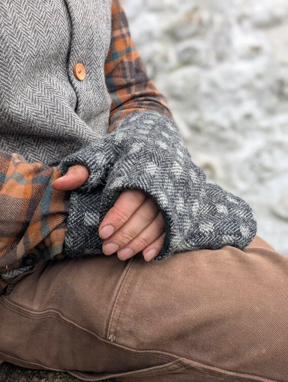 Elvet British wool fingerless mittens with organic cotton mens