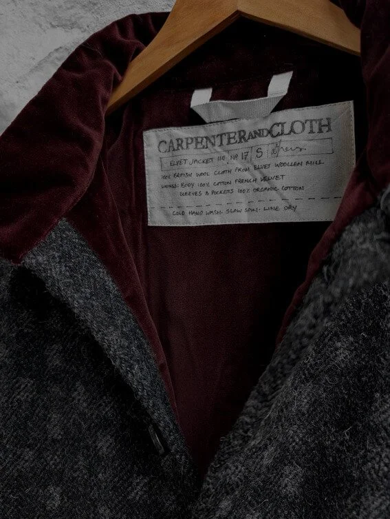 Elvet Jacket black British wool tweed french velvet lining