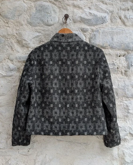 British wool jacket in black and grey graphic tweed from Wales