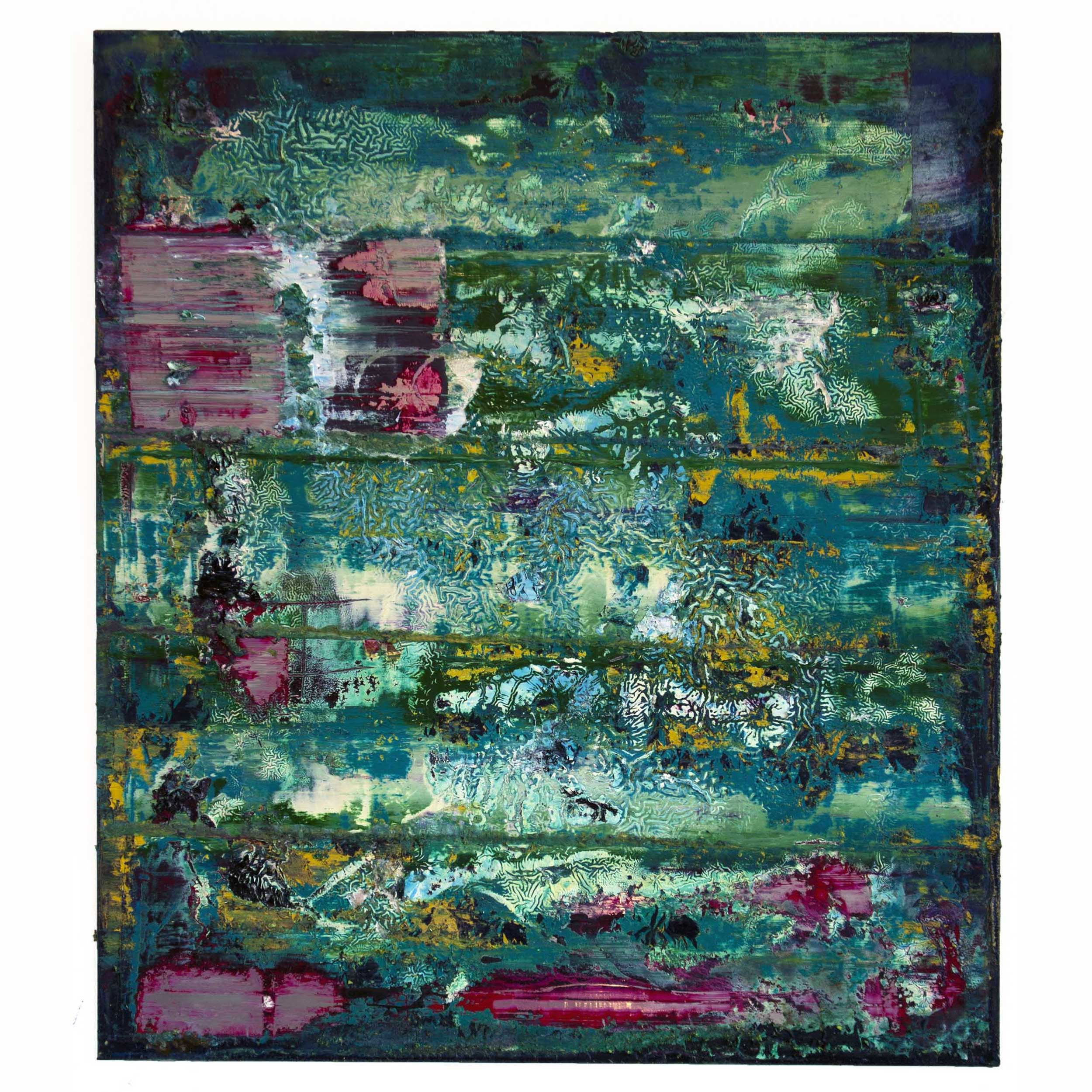 Chromatic Inscription IV (2017). Oil and gloss on aluminium.