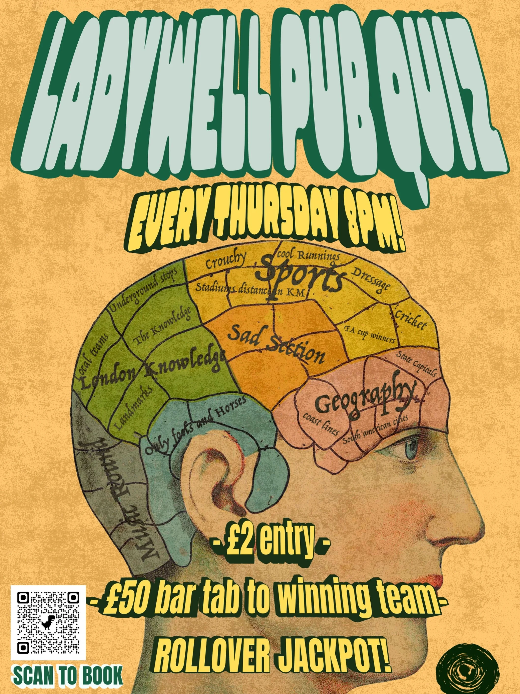 THE LADYWELL PUB QUIZ RETURNS Thursday 1st October (this coming Thursday!)- hosted by George! 8pm &pound;2 entry, &pound;50 bar tab for the winning team, plus a chance for the rollover jackpot! Drinks deals so pints for &pound;5 and under and food fr