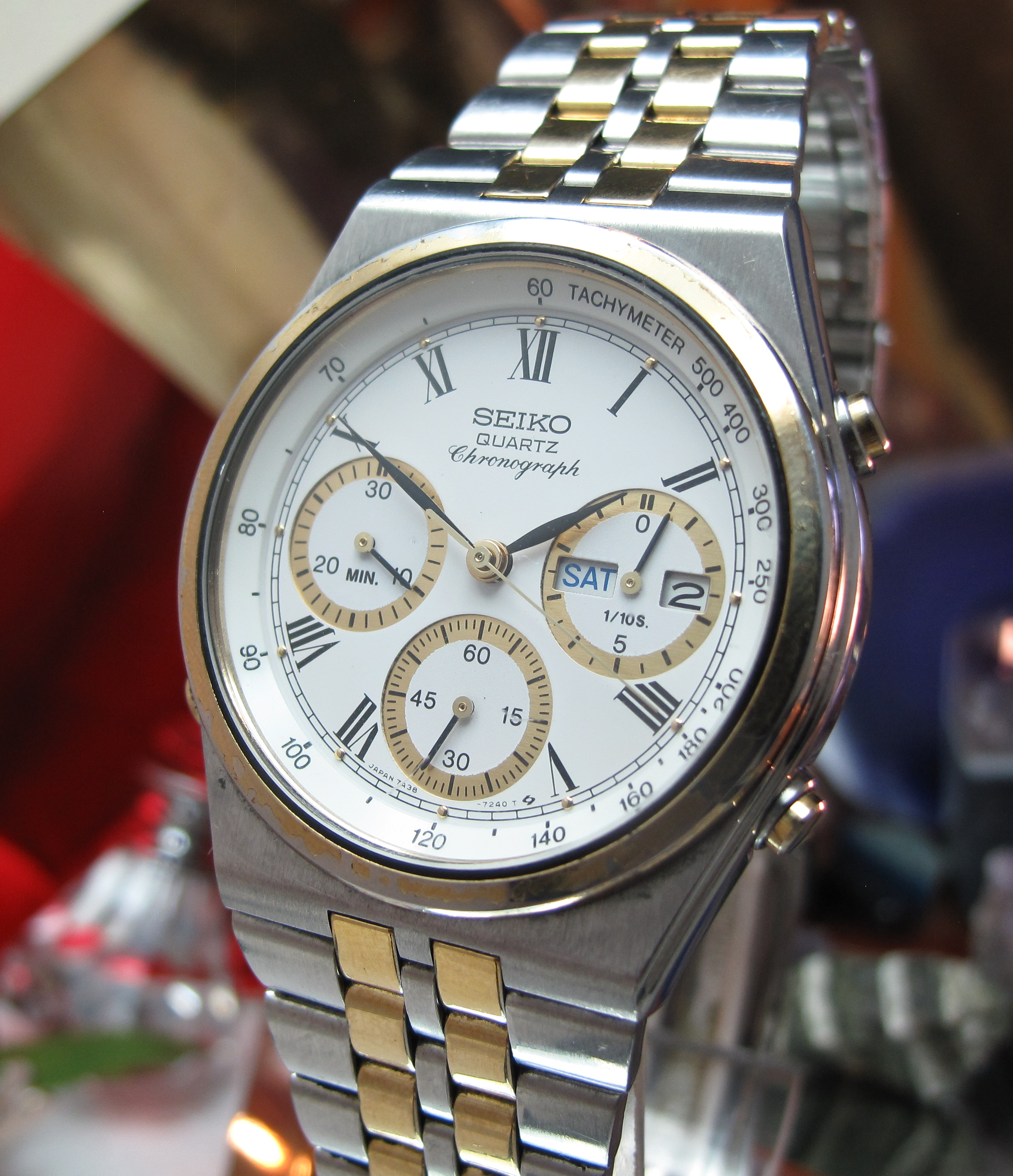 Seiko 7A38-728A serviced watch two tone day date chronograph One Year  Warranty — Time2Timepiece