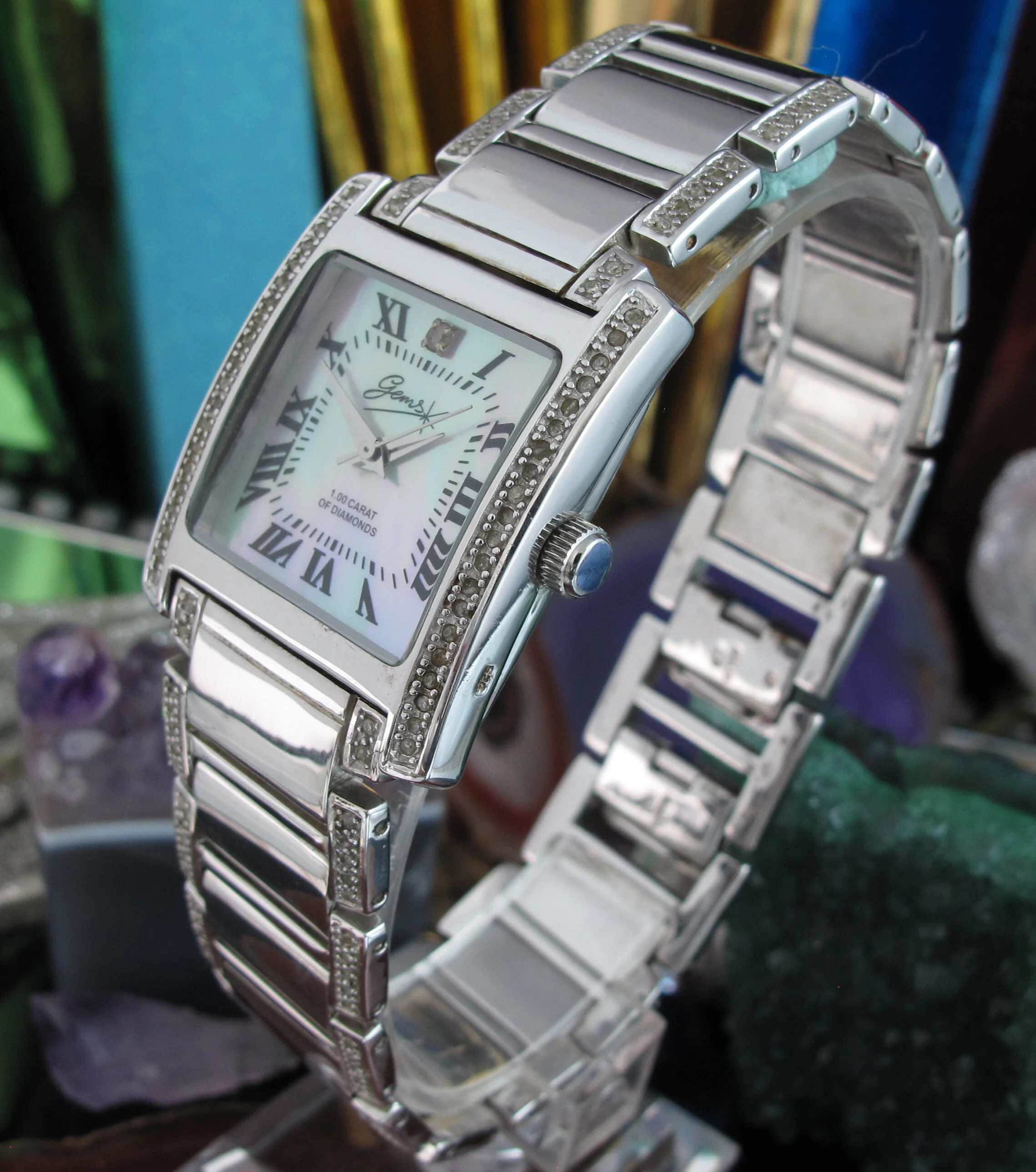 silver watch diamonds