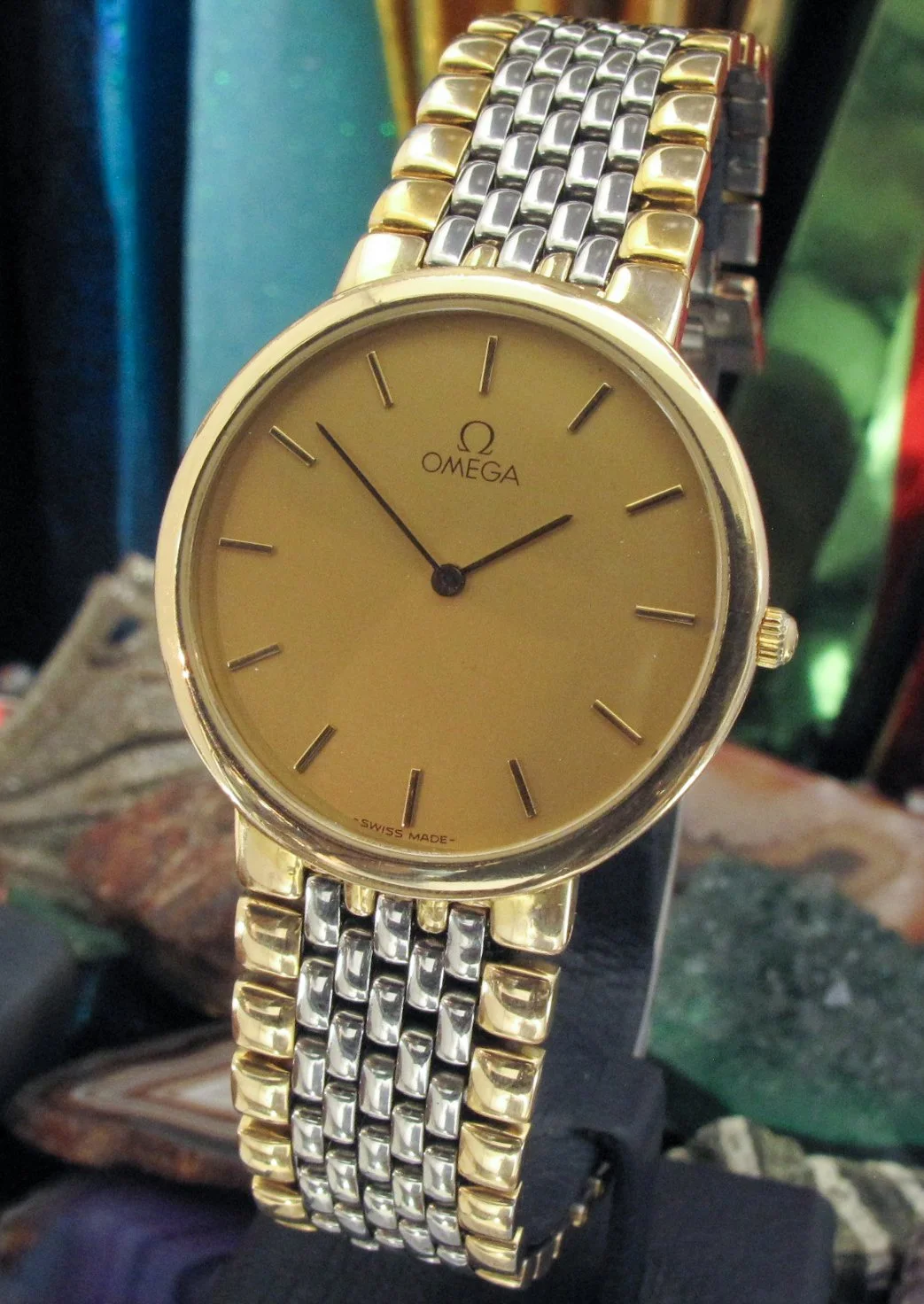OMEGA DE- VILLE TWO TONE WATCH CALIBER ETA 210.001 SWISS MADE 395.0875.2  CHAMPAGNE DIAL CLASP NUMBER 1451/439 — Time2Timepiece