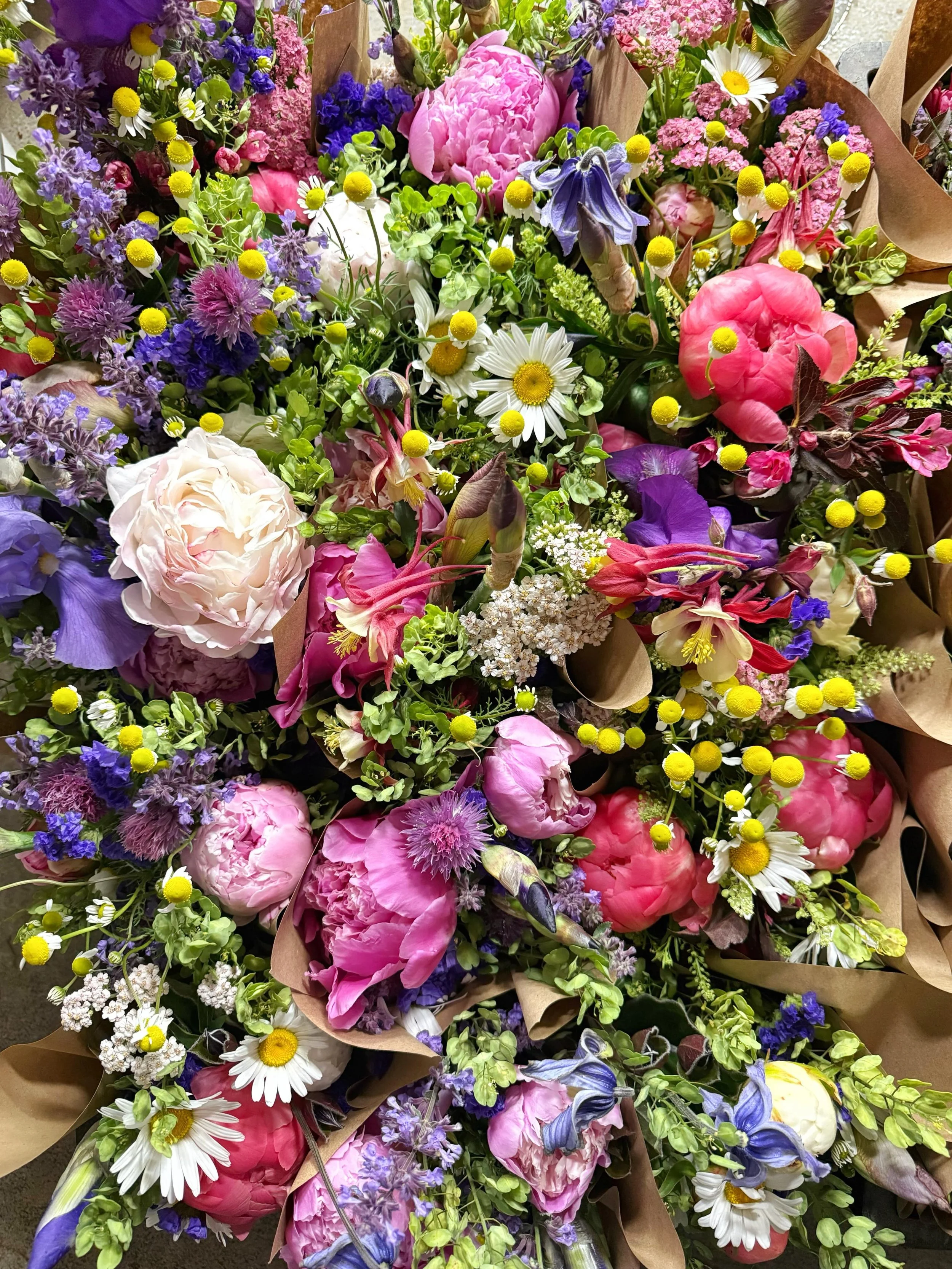 Love wildflowers? Meadow bouquets are at farmers market today.✨They're full of texture, wild grasses, prairie flowers, peonies and my personal favorite, iris.

#pepperharrow #iowaflowers #flowerfarm #wildflowers #midwestliving