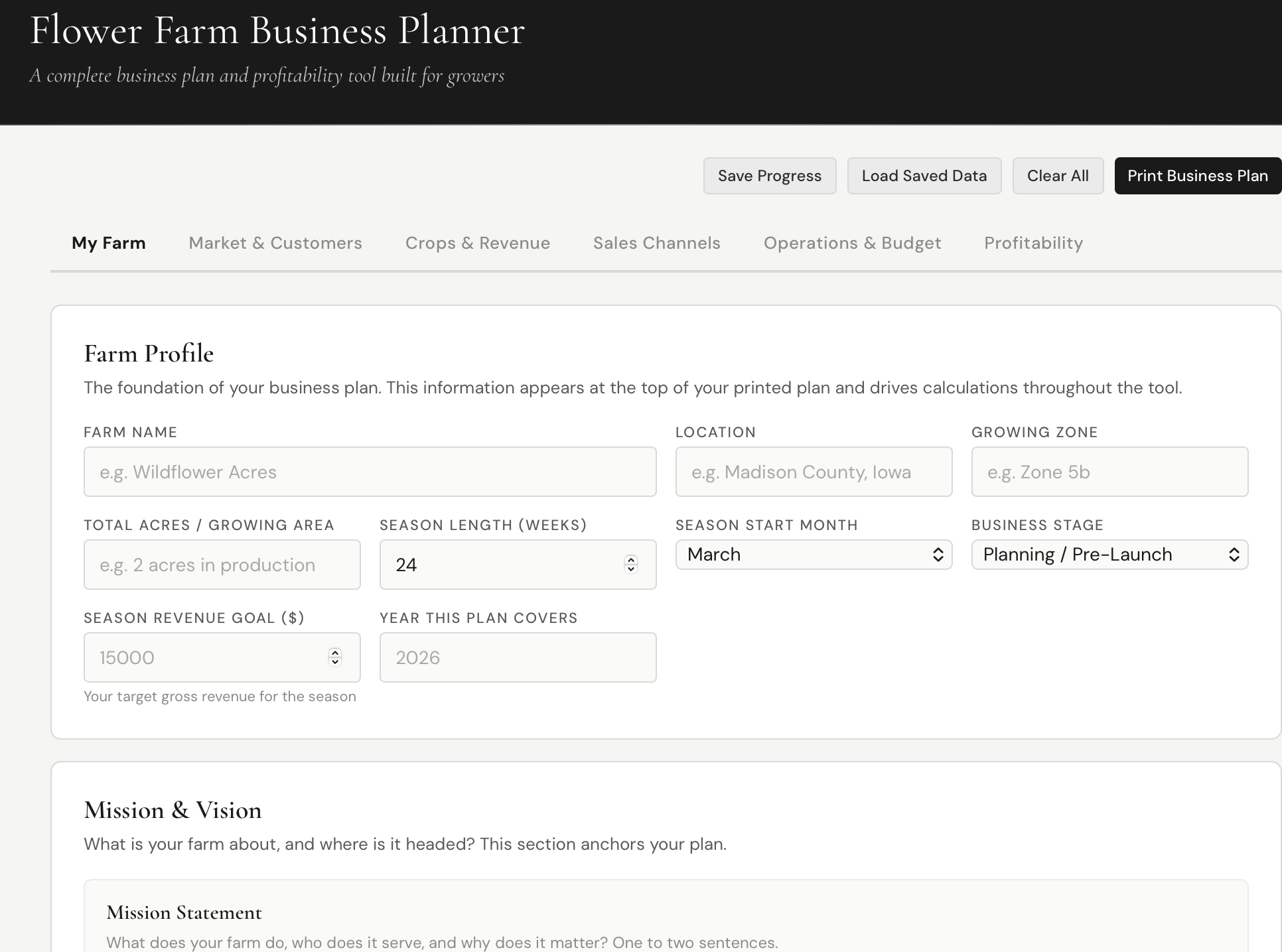 Flower Farm Business Planner