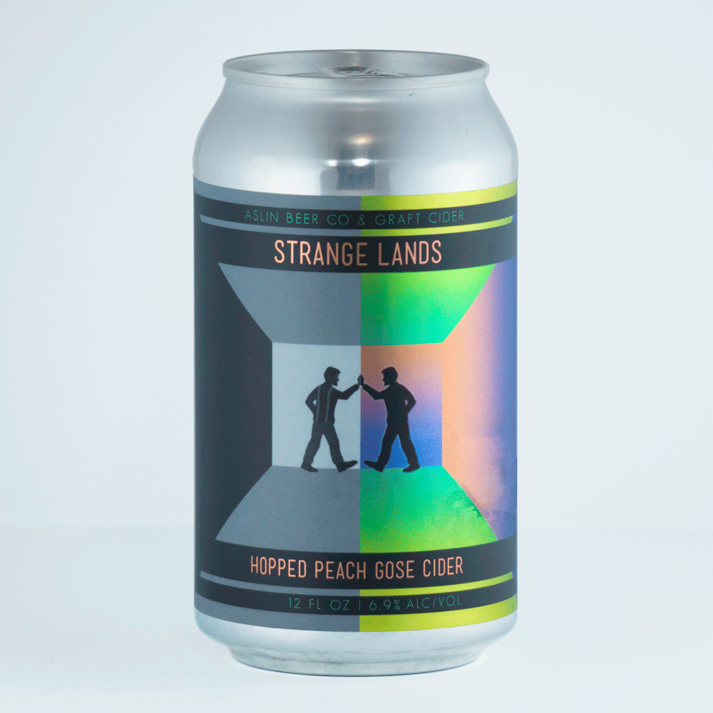 STRANGE LANDS OCTOBER 2017 / ASLIN BEER CO In between the thin line that divided his mind and reality, Nomad wandered. His world which had seemed so clear was distorting and shifting. At the edge of his madness he came upon his reflection, uniting with his other half. NOTES: A juicy hopped gose cider with loads of peach, citra luplin powder, ginger, vanilla and sea salt.