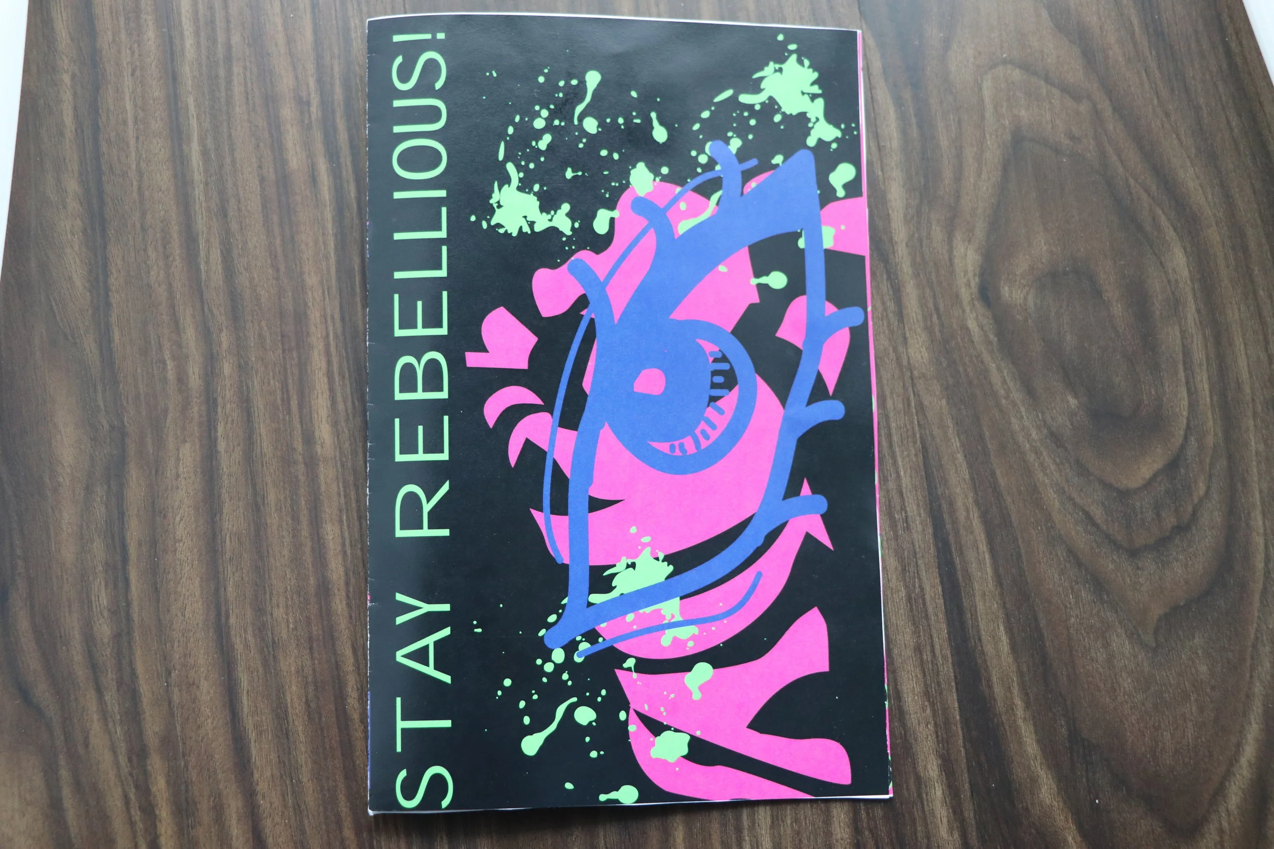 The front cover of the zine with influences from Riot GRRRL punk zines and a retrofuturism-esque color scheme.