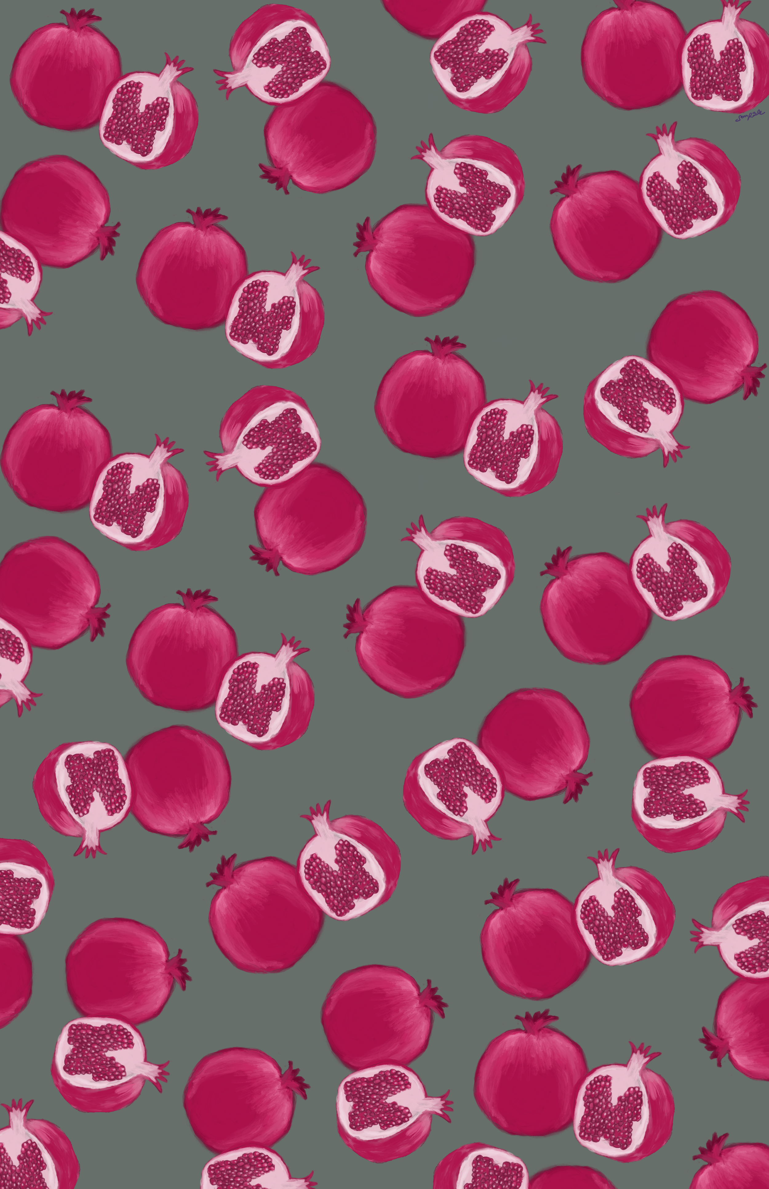 Pomegranates dancing in a pattern. 