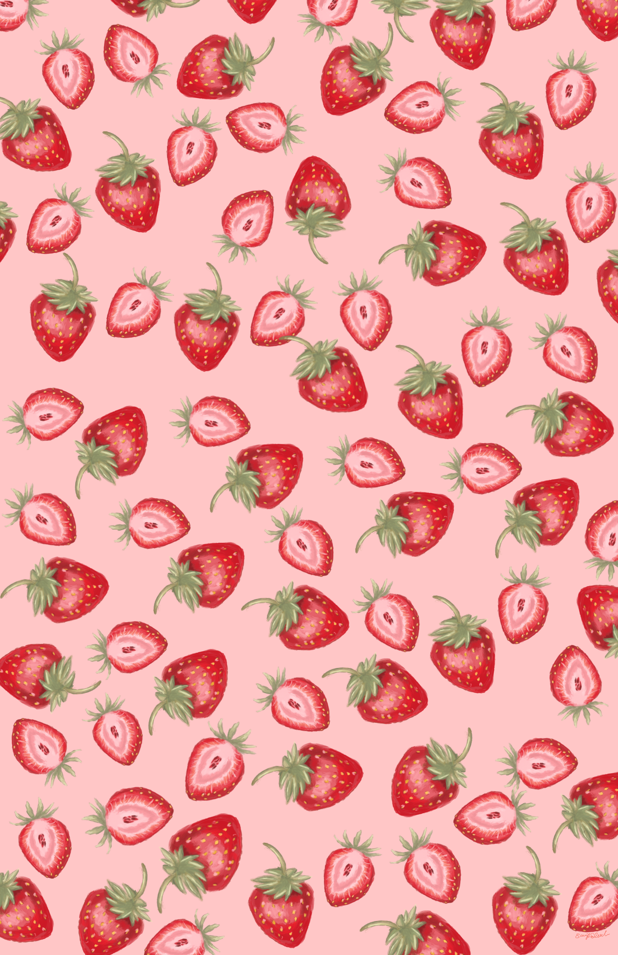  Strawberries dancing in a pattern 
