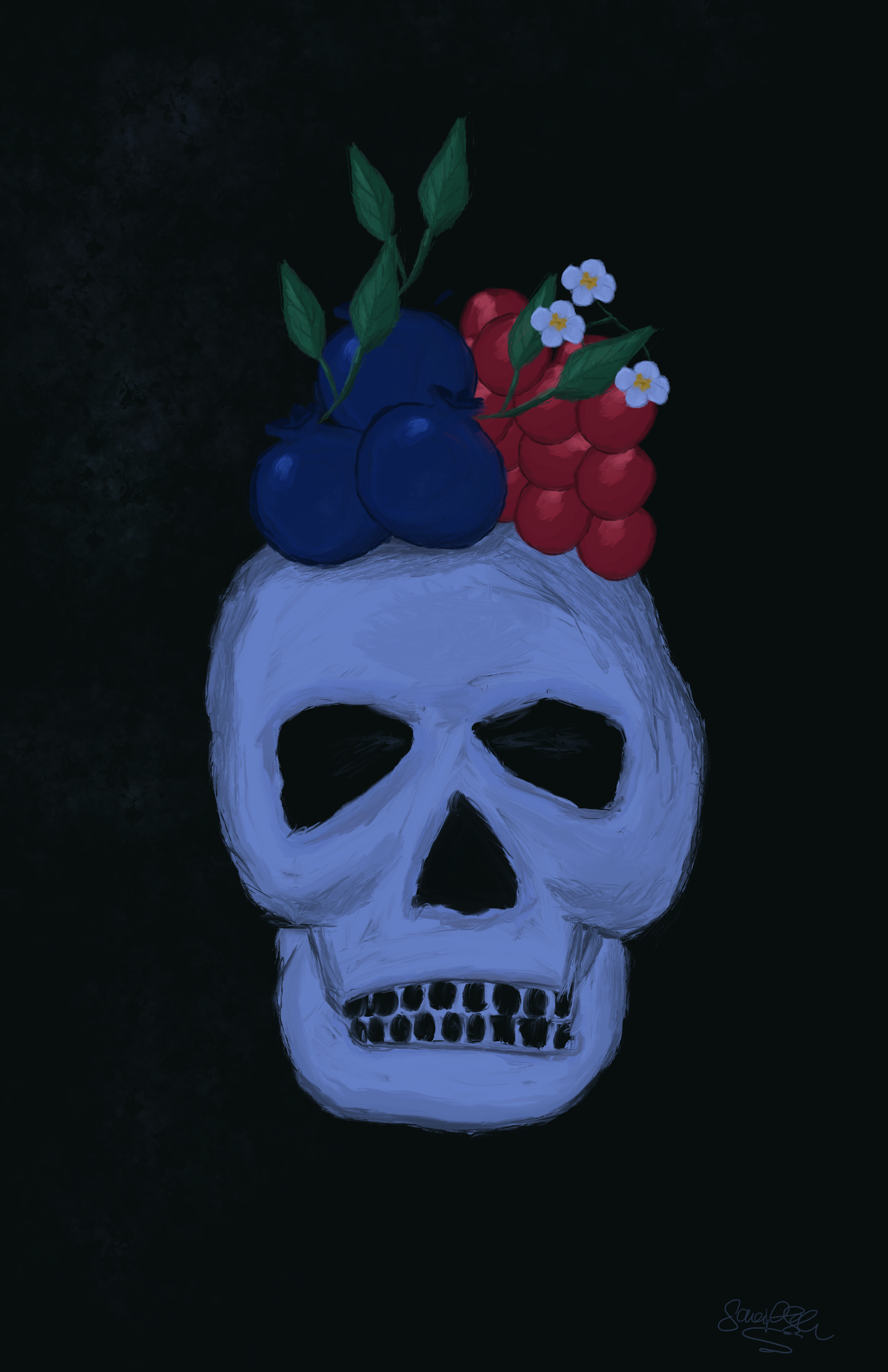  Berries and Bones or what if a skull had a mohawk of chokecherries and blueberries? 