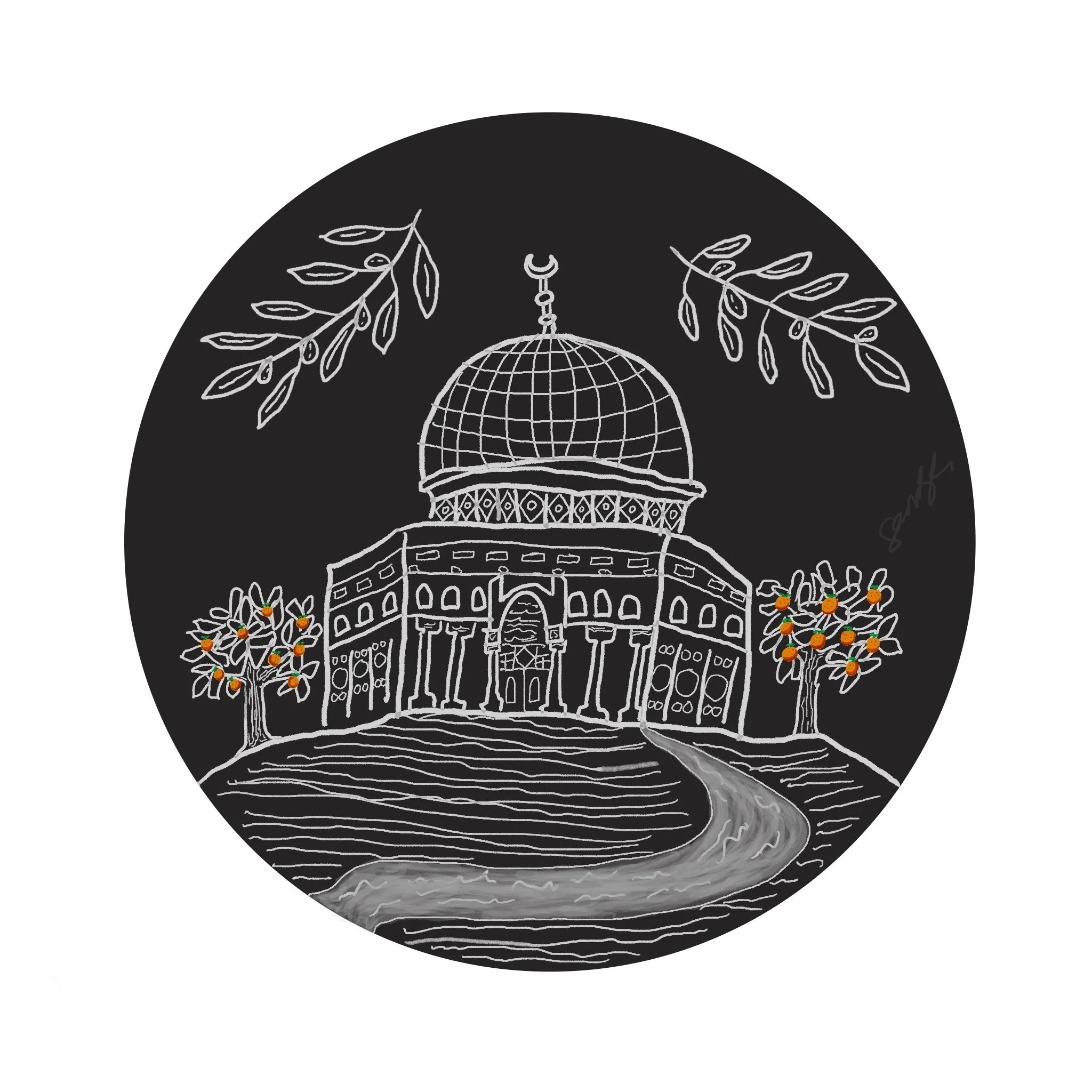  A mosque with its orange trees 