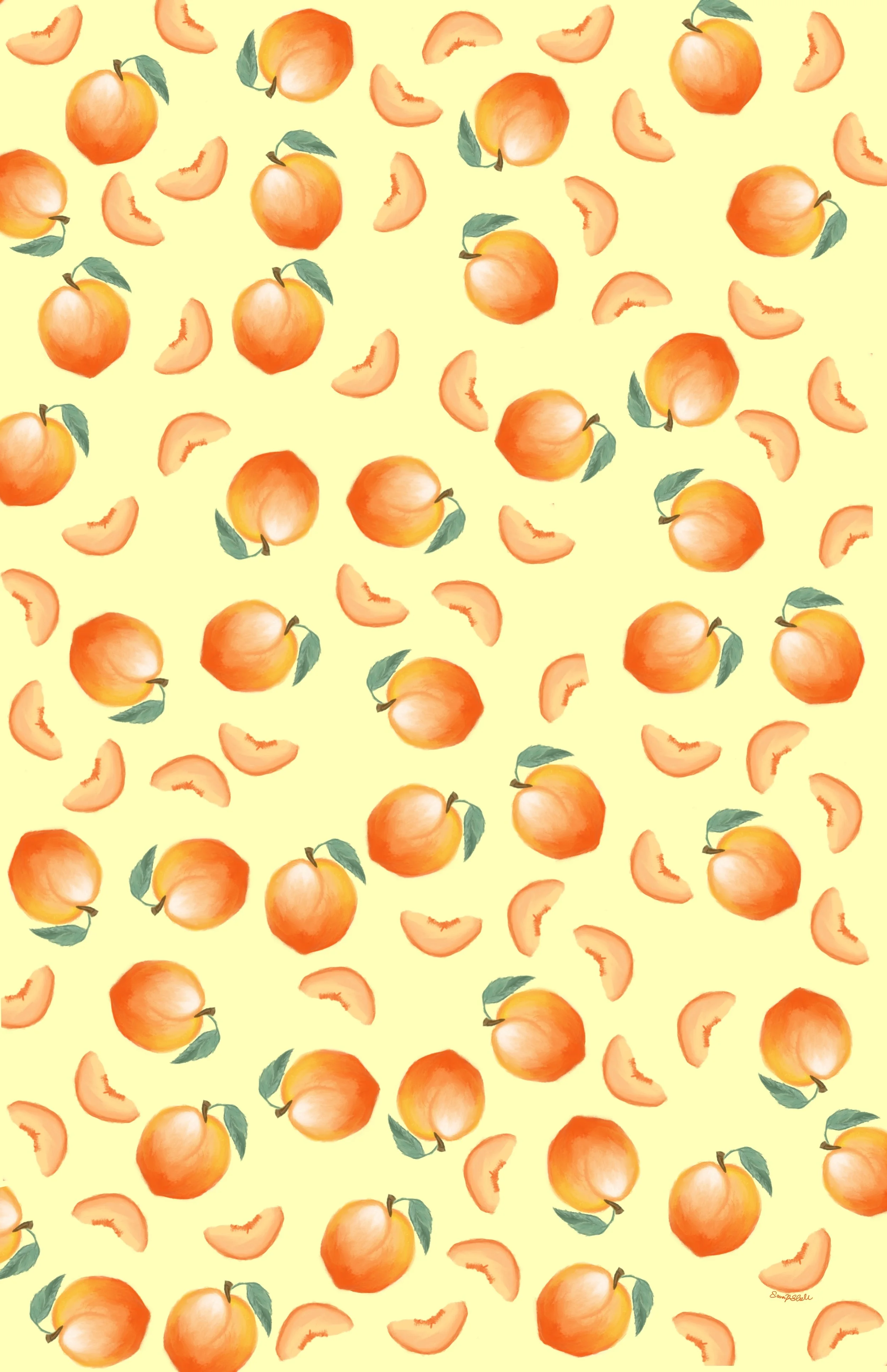  Peaches dancing in a pattern. 