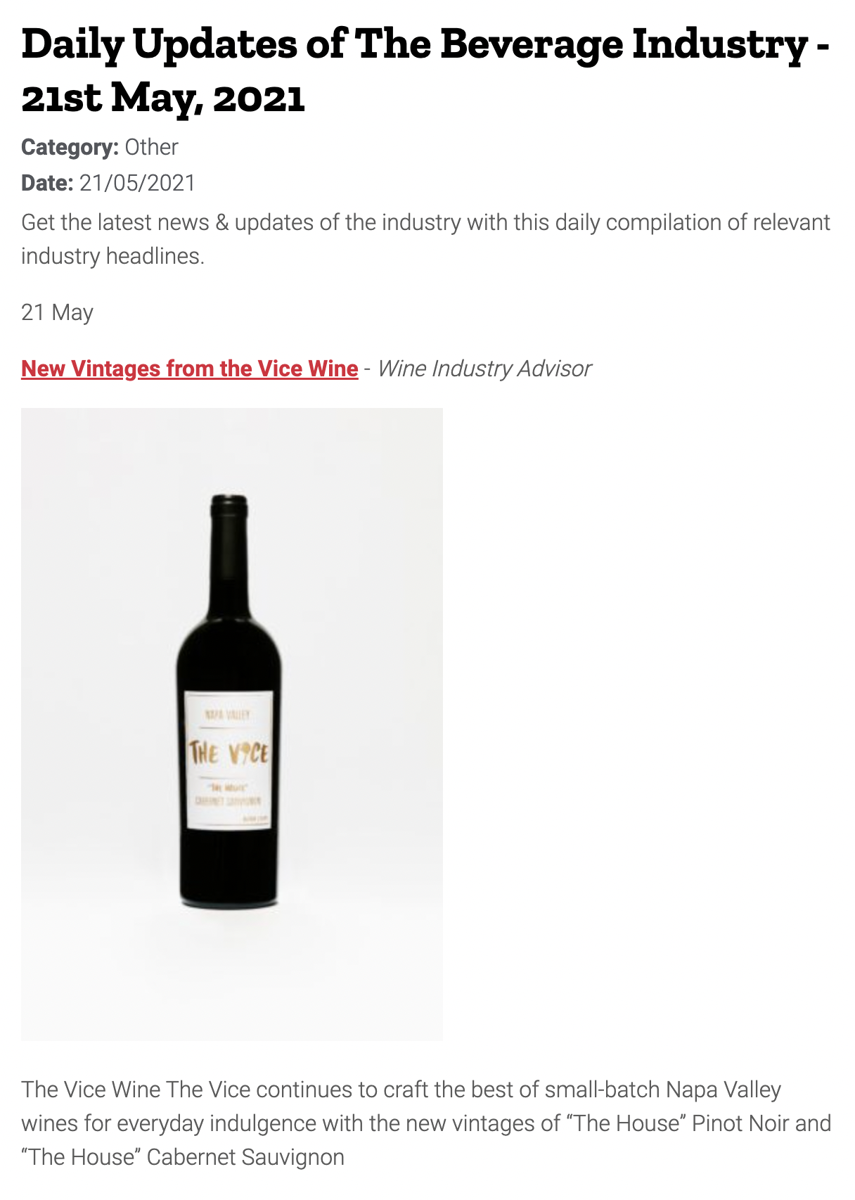 Beverage Trade Network, May 2021