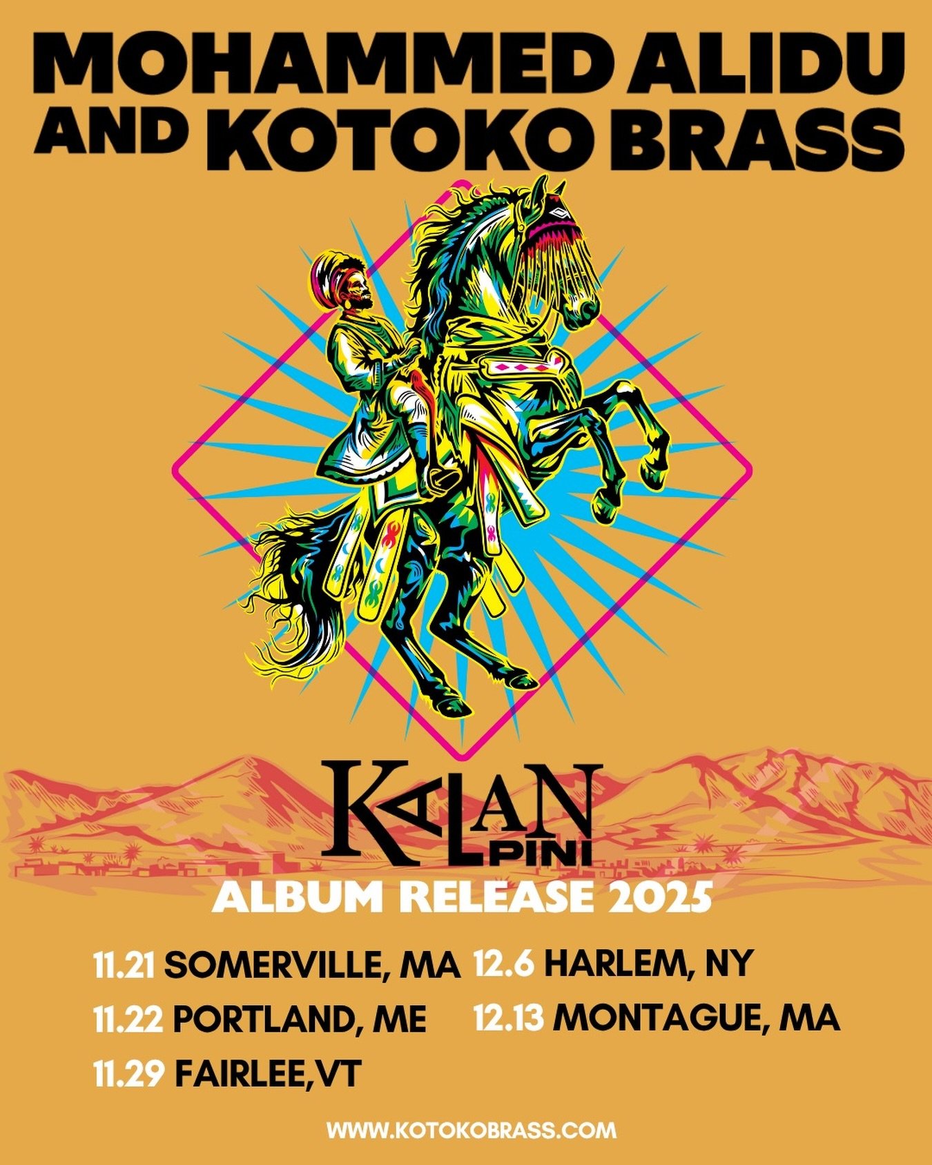 @mohammedalidu and @kotokobrass album release tour 2026. Next stop: 11/29 in Fairlee, VT at @thetownhall_vt presented by @greenmountainreggaefestival