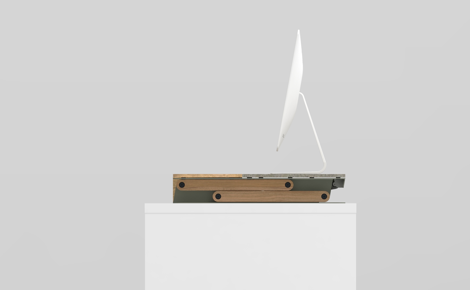 Artisan standing desk adaptor Side view Render Down position