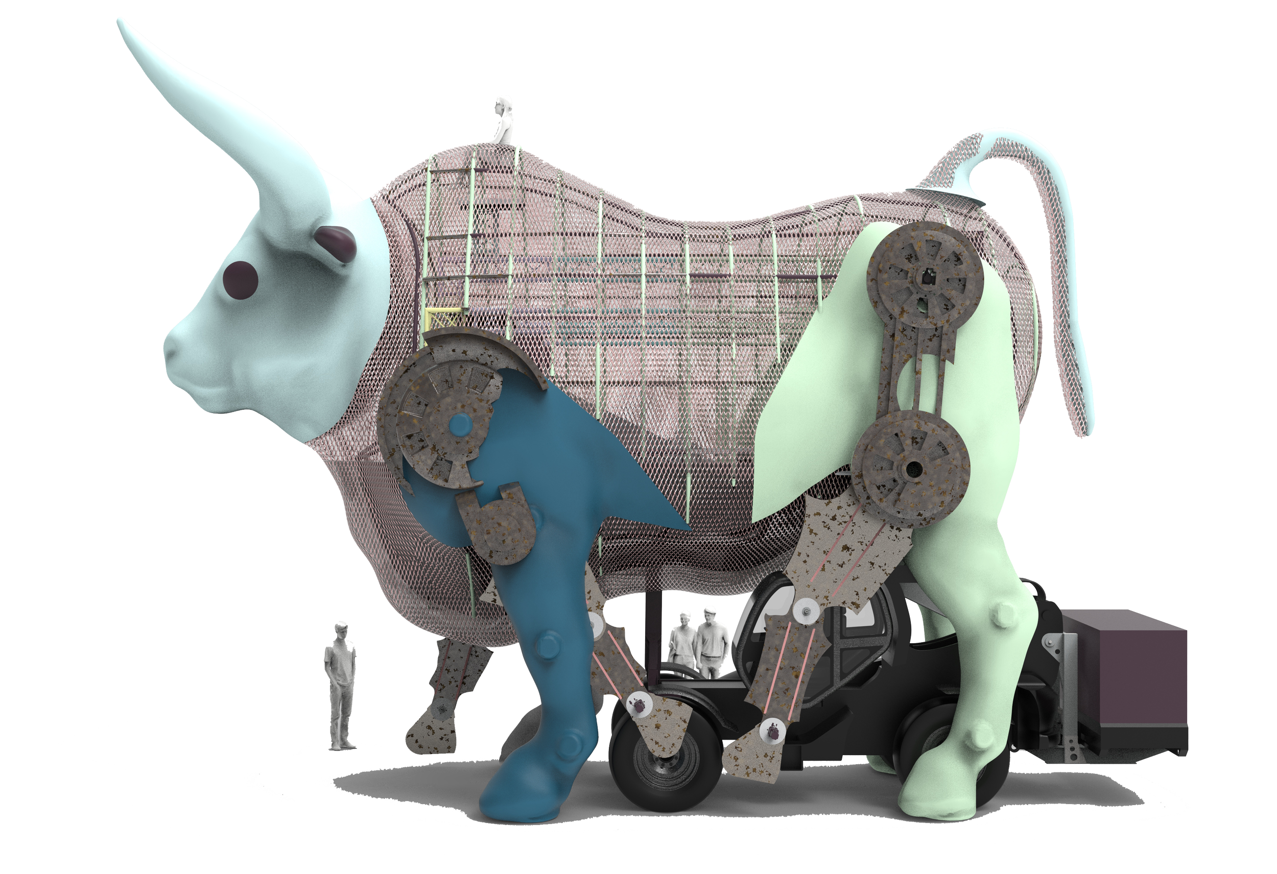 Giant Bull Animatronic Rendering Side View with Mesh Dressing