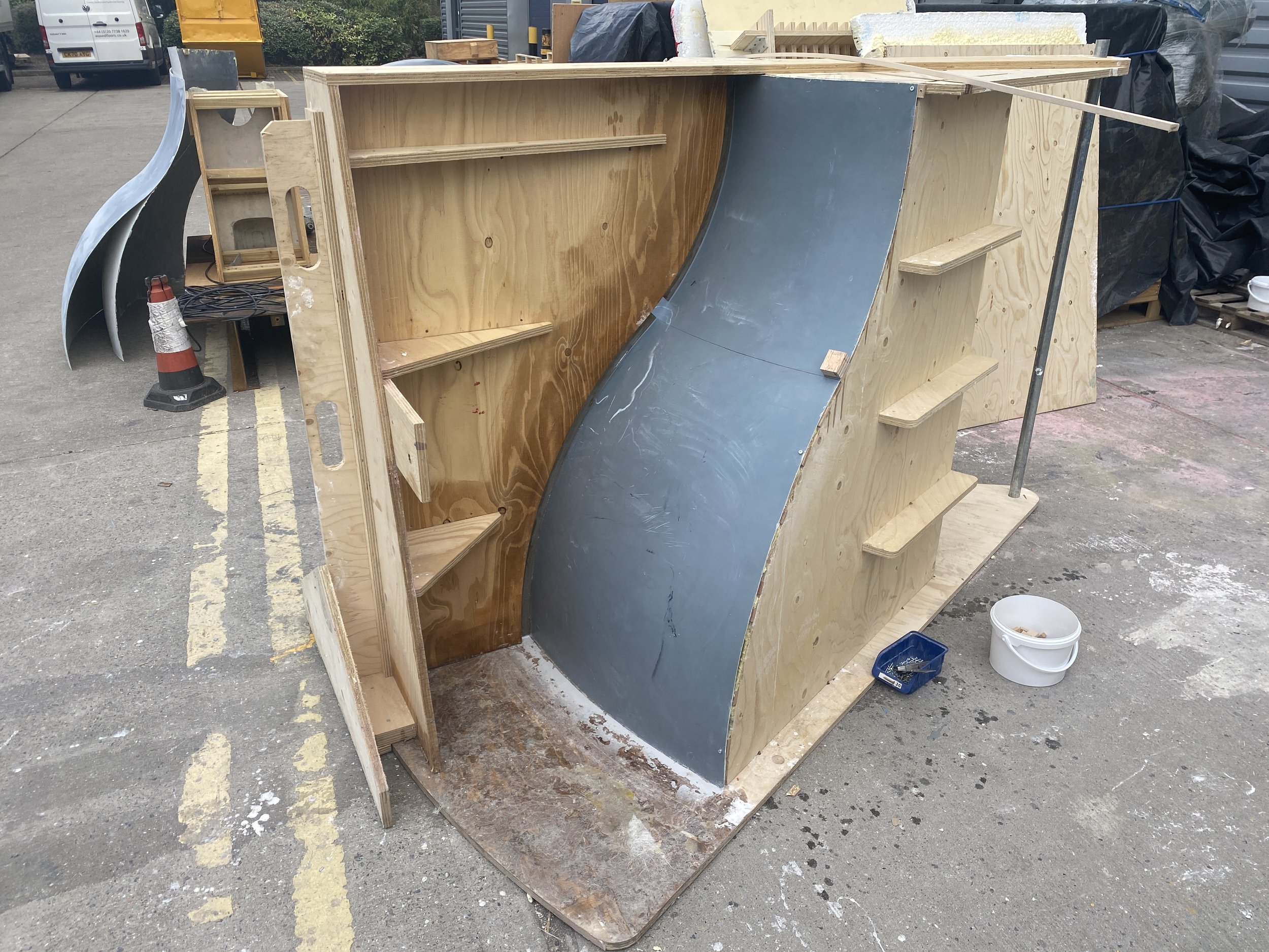 Some Design Engineering Duck And Waffle Retail Shop Fitting Work In Progress Bar Copper Canopy JIG Forming Tooling