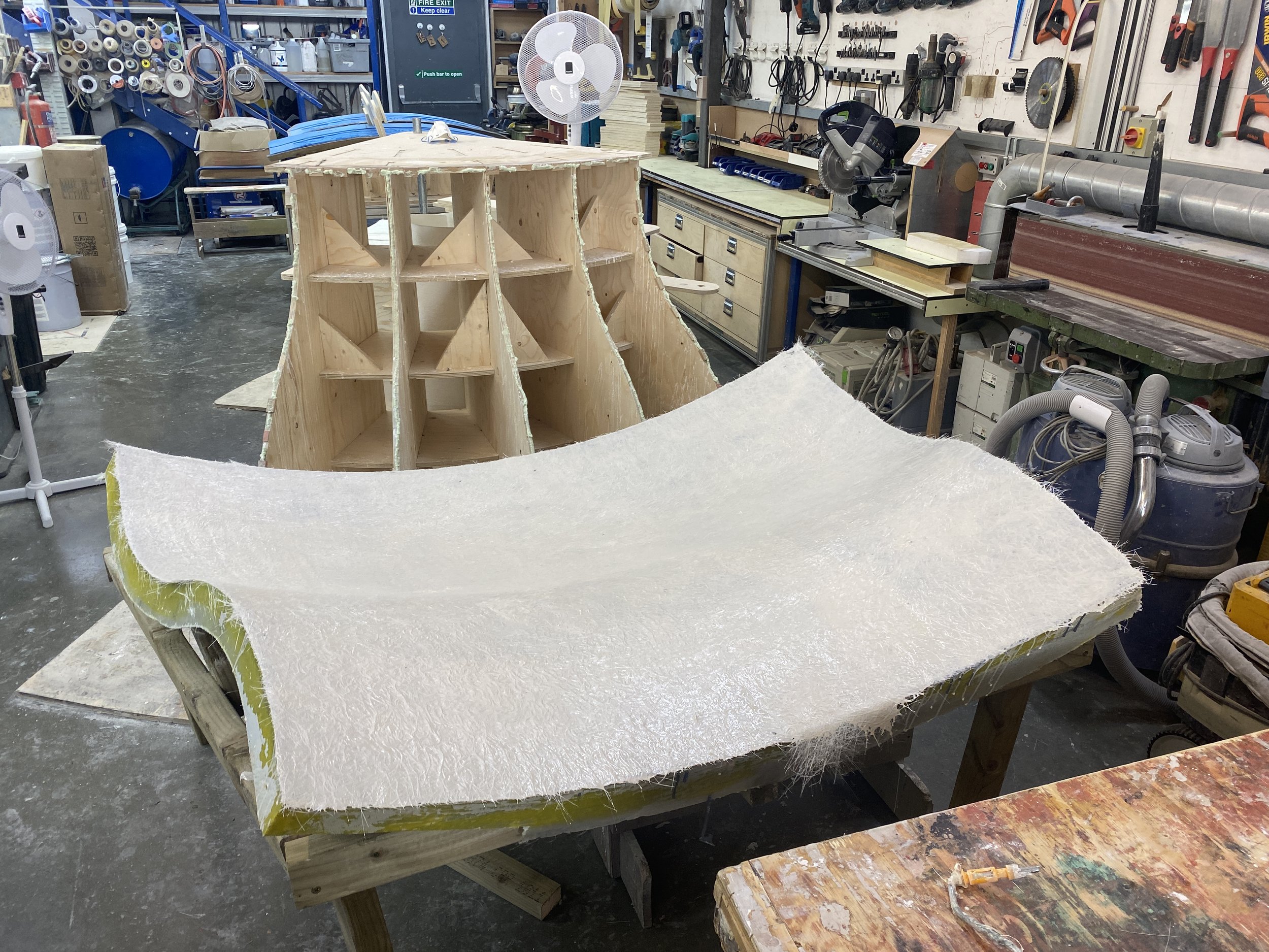 Some Design Engineering Duck And Waffle Retail Shop Fitting Work In Progress Bar Copper Canopy JIG Forming Tooling Grp Panel Master Part