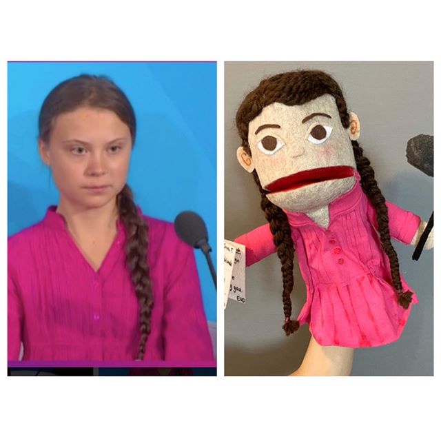 SKOLSTREJK F&Ouml;R KLIMATET 
@gretathunberg 
Everyone&rsquo;s favorite teen activist just got Puppetized!!! Complete with speech in Swedish and English &amp; the UN microphone! 
Commission for @puppetsburg 
#puppet #puppetmaker #handmade #custom #ha