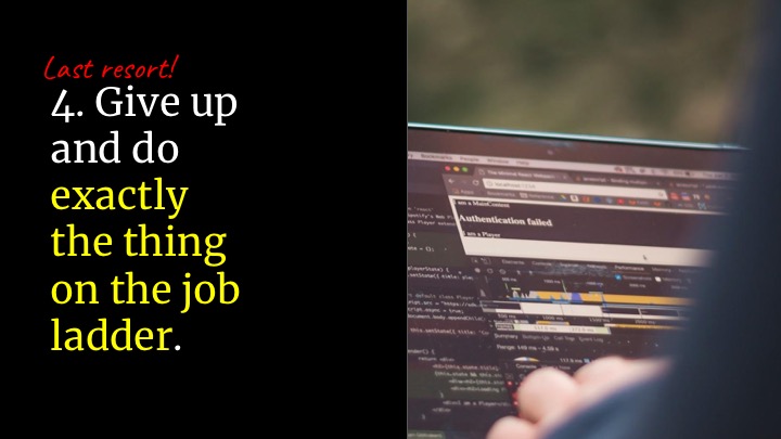  .stop doing glue work. I would advise her to -- temporarily -- do EXACTLY the thing on the job ladder, even if it means letting more important things drop.  She should do some easily quantifiable technical work. Write a bunch of code. Write some des