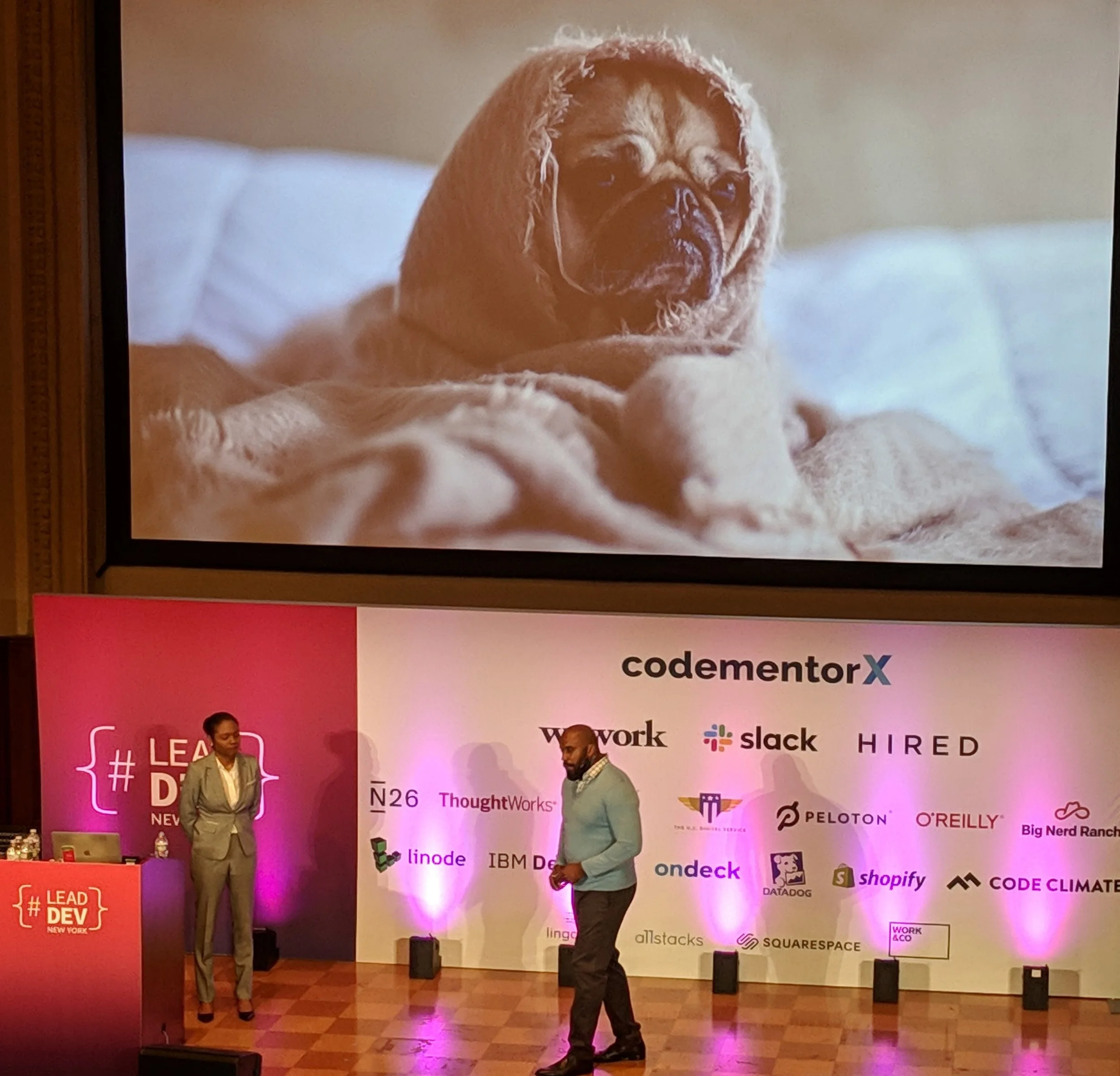 Anjuan illustrated workplace stress with an adorable sad pug dog and we all had feelings. Dawwwww.