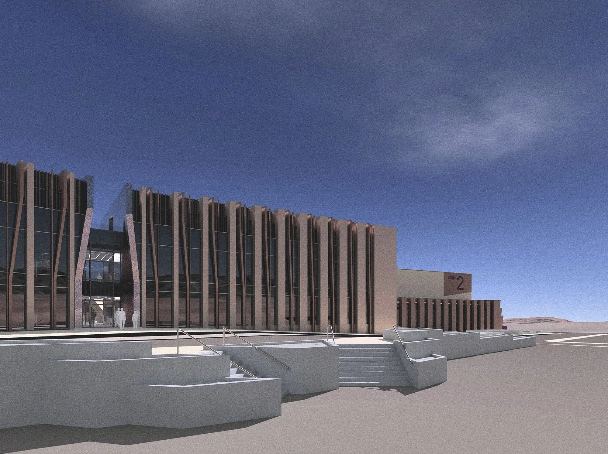 Administration building with film stages in the background