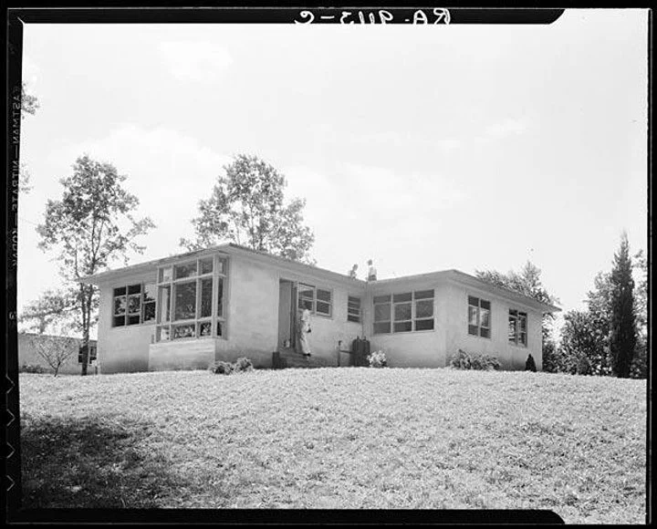 Model house nears completion in Hightstown, New Jersey, June 1936. Dorothea Lange (1895–1965), photographer. Retrieved from the Library of Congress
