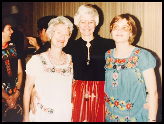 My mother is in the middle, wearing an embroidered skirt. My sister Laura is on her right in the traditional embroidered dress — she is going to literally kill me for posting this. Sorry, Laura, it was the only pic I had!