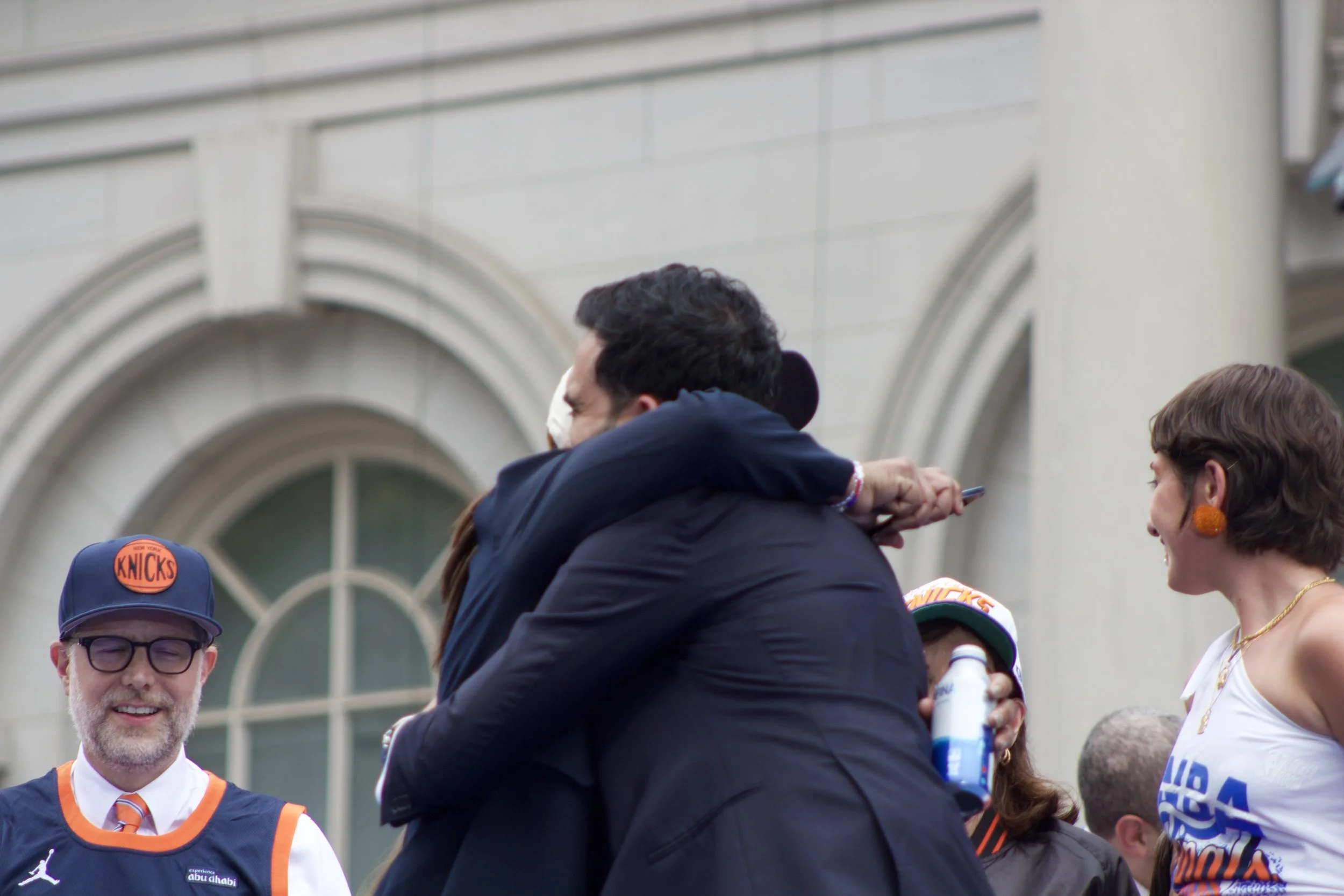 Letitia James, Zohran Kwame Mamdani, Rama Duwaji (L->R)