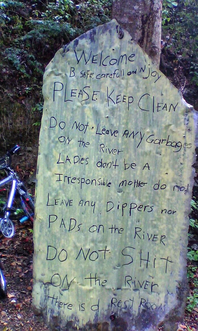 A sign informing visitors to keep the falls clean