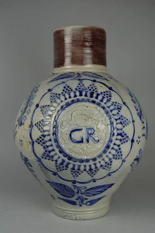 Figure SEQ Figure \* ARABIC 3 . Westerwald Stoneware Jug with GR medallion (1714-1760). Image courtesy of The British Museum, online catalog, Museum no 1981,1002.33, AN1613139899 .