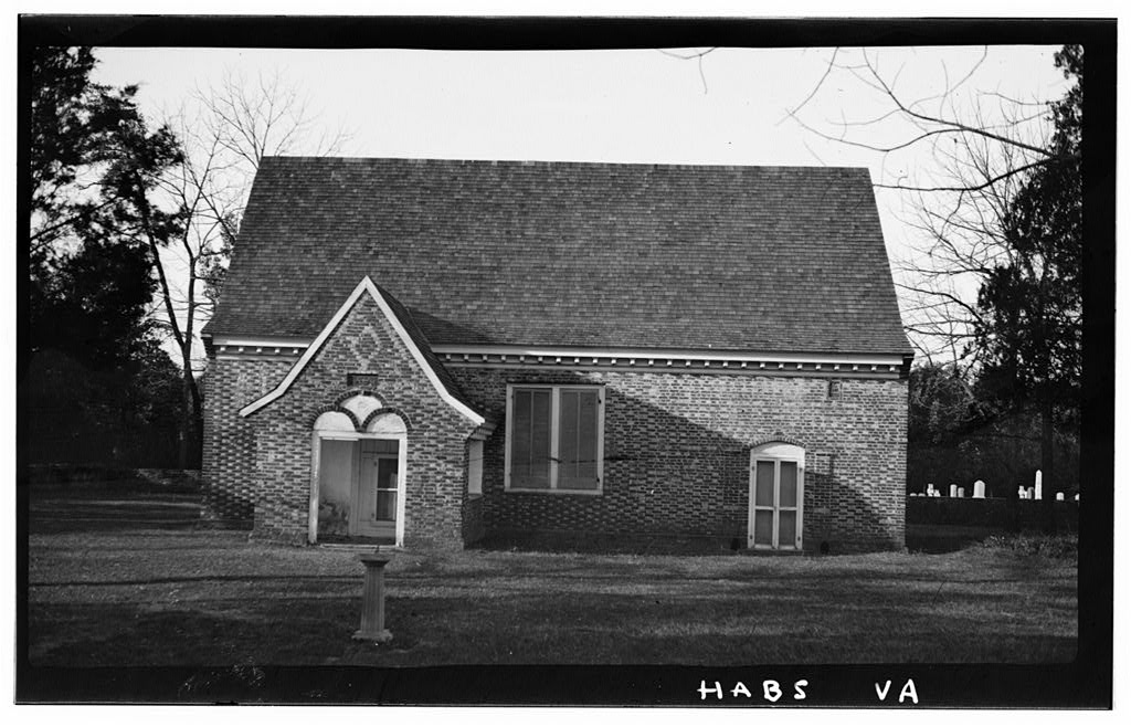 Yeocomico Church (1706) / Photo credit: “ Yeocomico Church, State Route 606, Tucker Hill, Westmoreland County, VA,” Historic American Buildings Survey (habs).