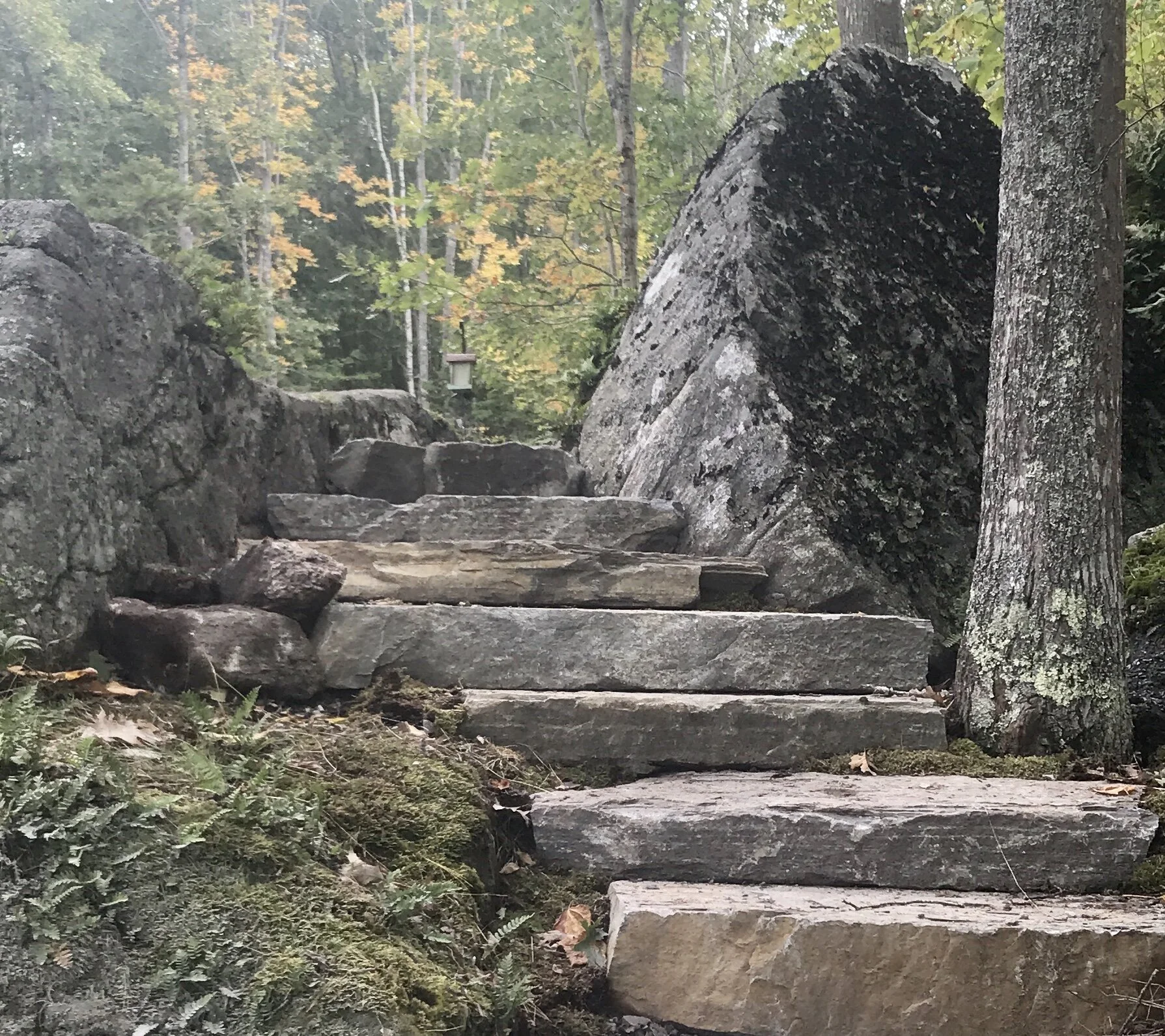  Mossy boulders and steps by Brunswick, Maine contractor, Norton Stoneworks 
