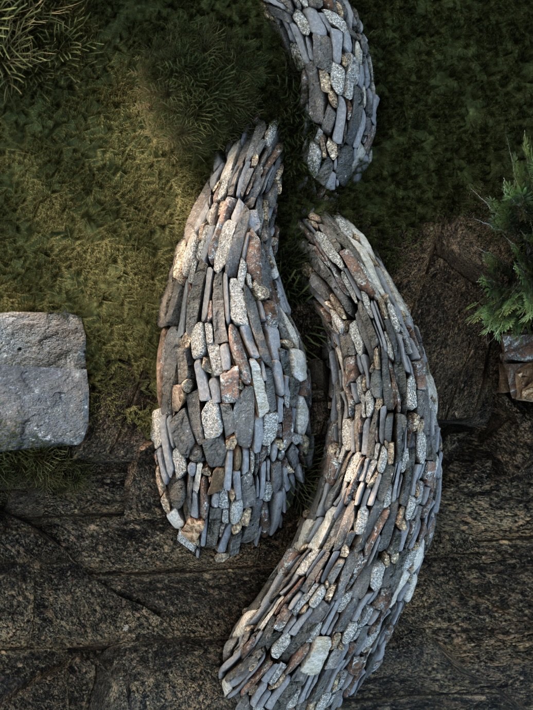 stone sculpture by joe norton. maine stone artist. maine stone art. dry stone wall scupture. coastal maine stone art.