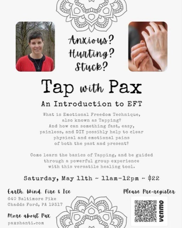 If your looking for new ways to heal and different modalities. Come in to check out @paxshanti108 to learn about tapping from 11am-12pm! Visit Paxshanti.com for more info.