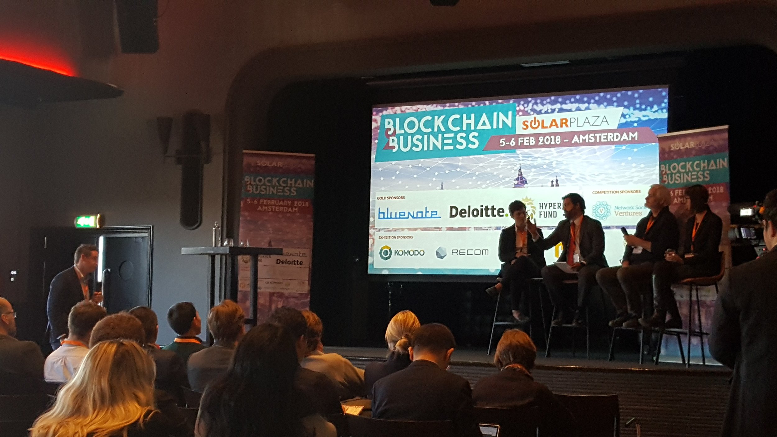 The visionary panel to end the day. From left to right: Claire Henley, Energy Web Foundation; José Minguez Matorras, Endesa; Hugo Shönbeck, Energycoin Foundation; Colleen Metelitsa, GTM Research