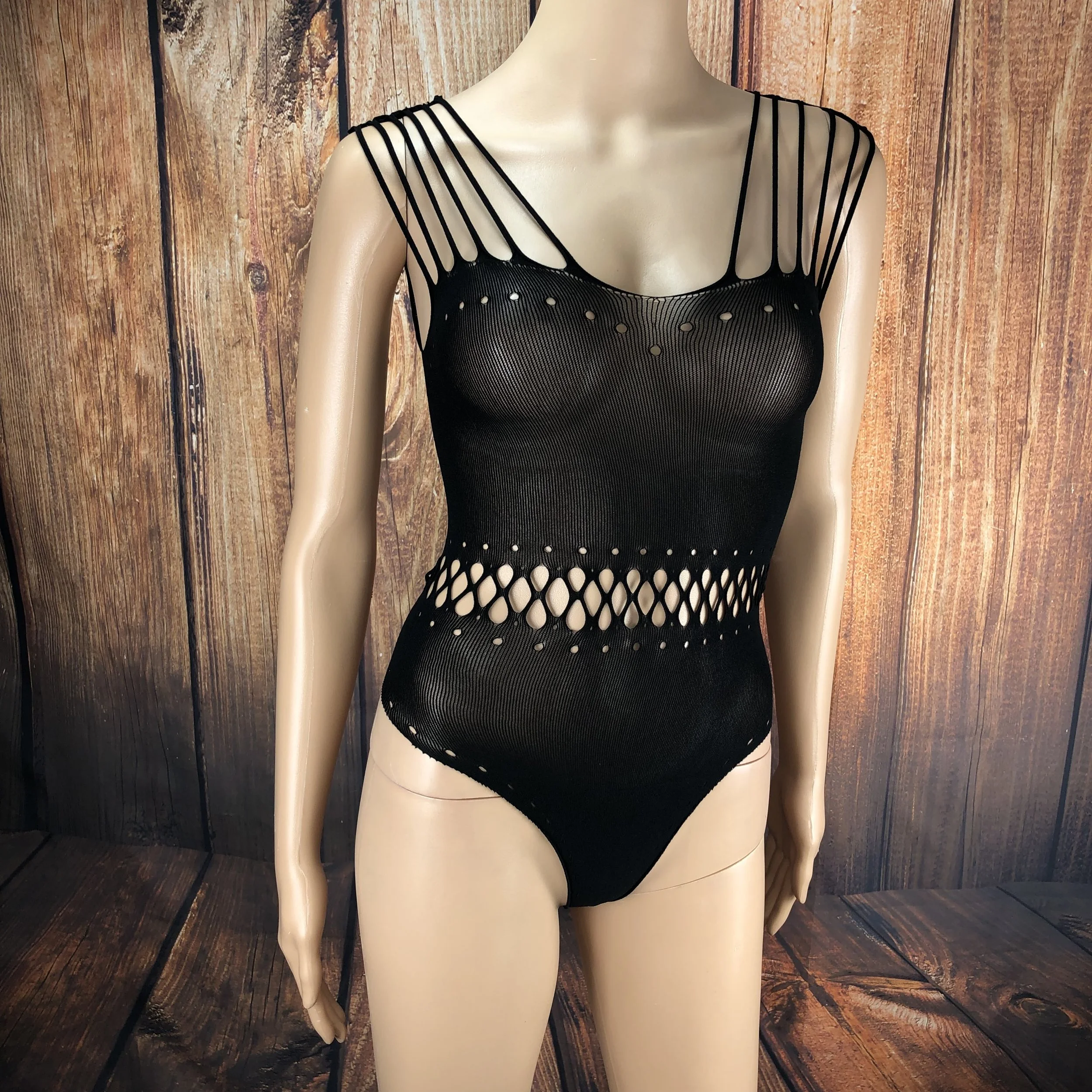Black Cutout Semi-Sheer Teddy