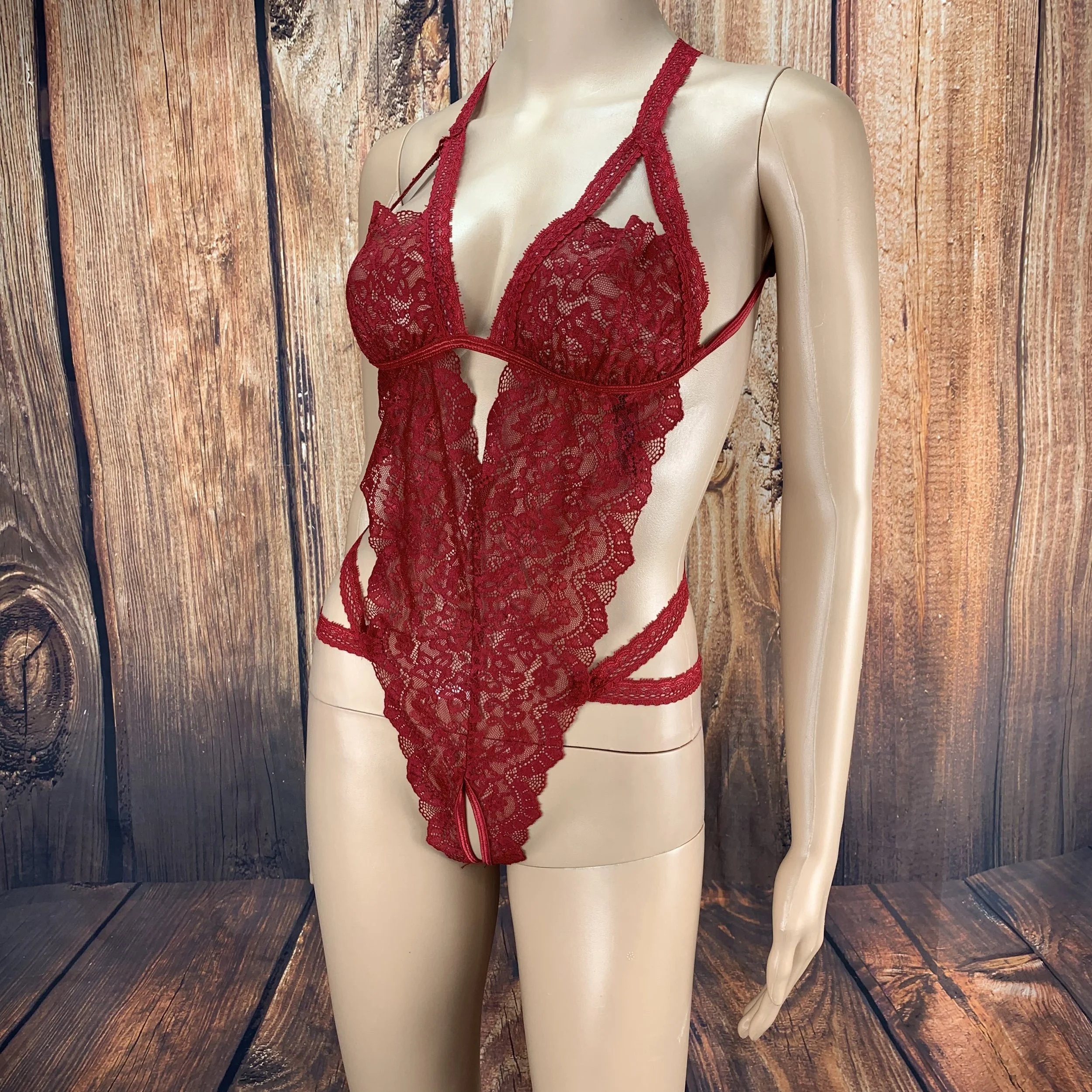 Red Crotchless Strappy Teddy