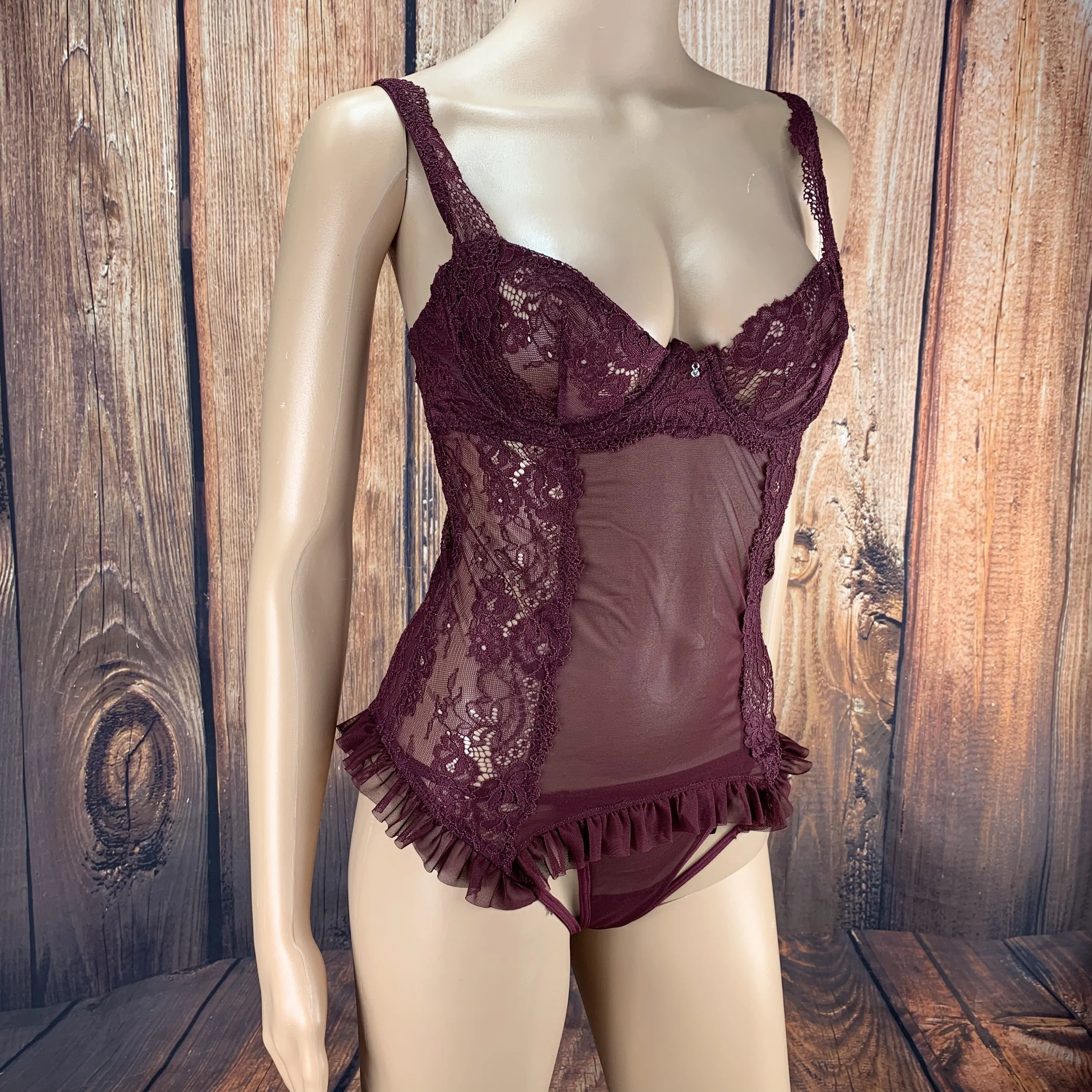 Burgundy Ruffle Teddy
