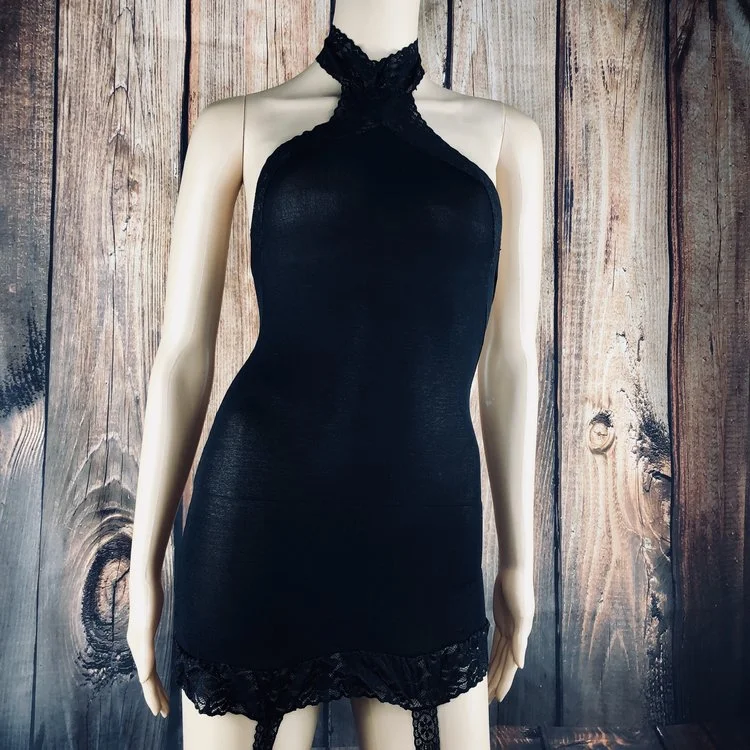 Black Halter Mini with Attached Thigh Highs