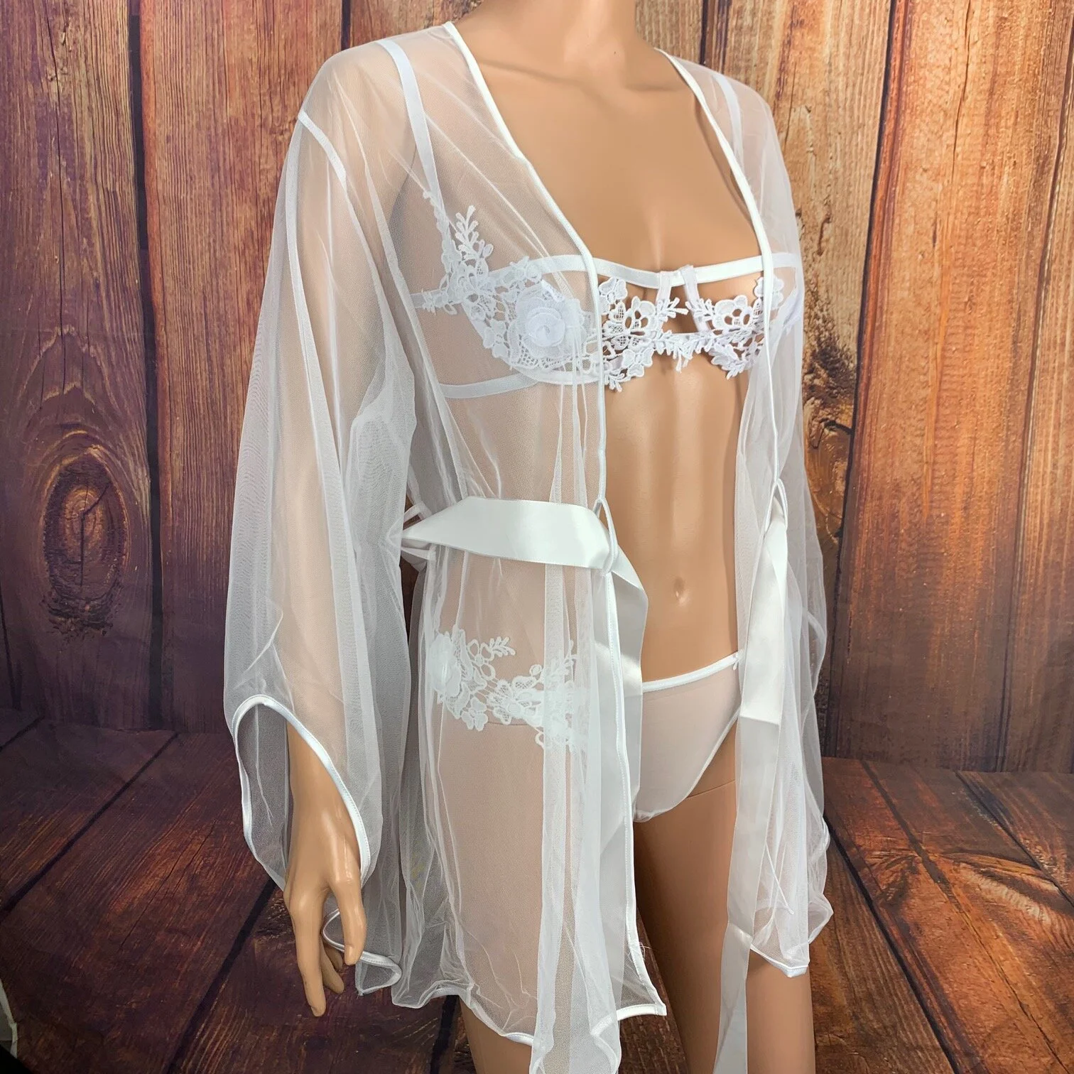White Sheer Embroidered Robe